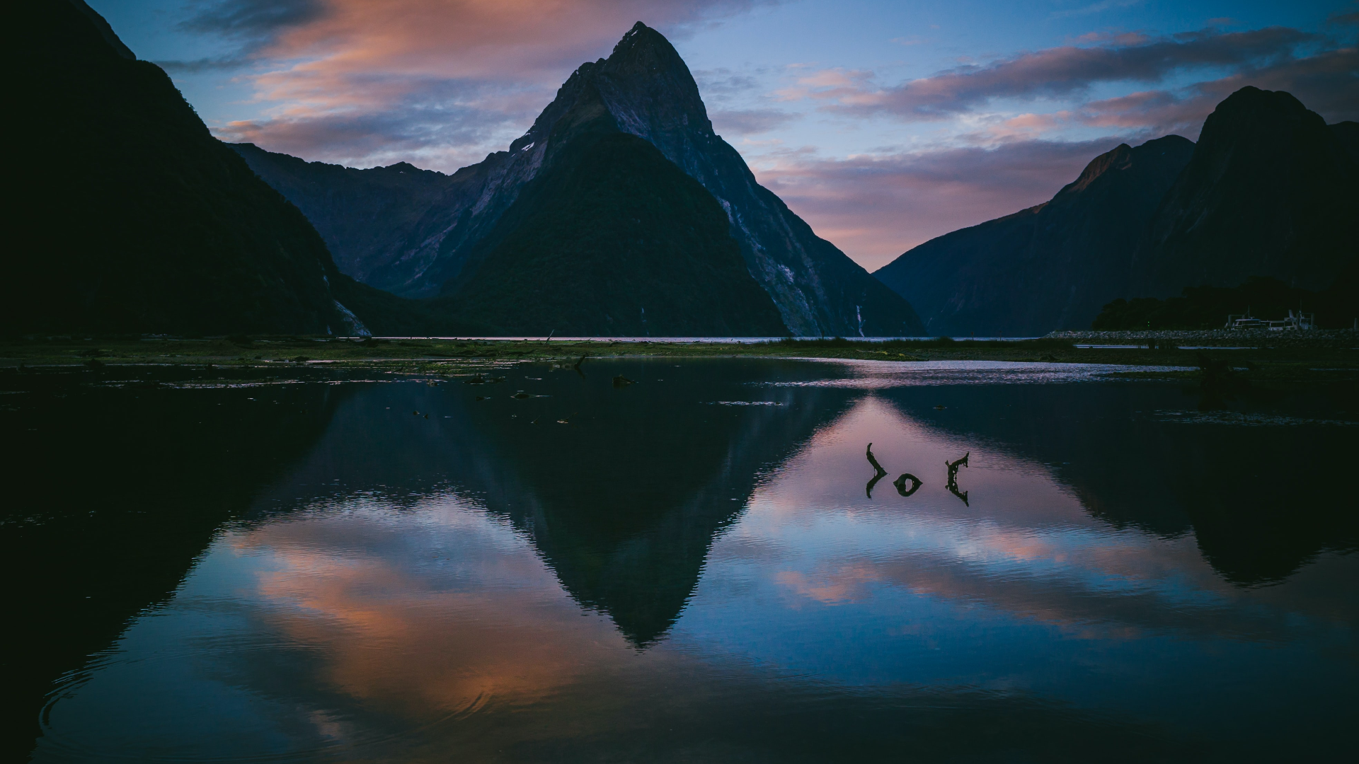 Nature Landscape Mountains Clouds Sky Water Lake Sunset Milford Sound New Zealand 1920x1080