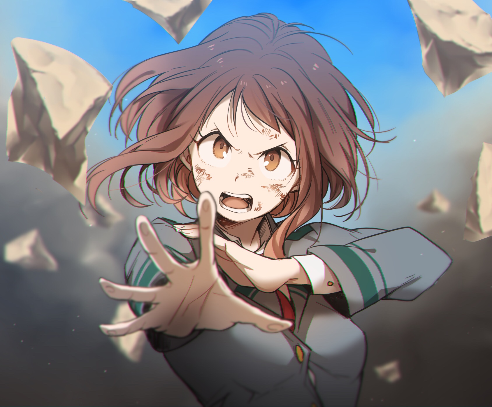 Uraraka Ochako Bruise Hand Gesture Short Hair Rock Boku No Hero Academia Anime Girls Open Mouth Teet 1688x1396