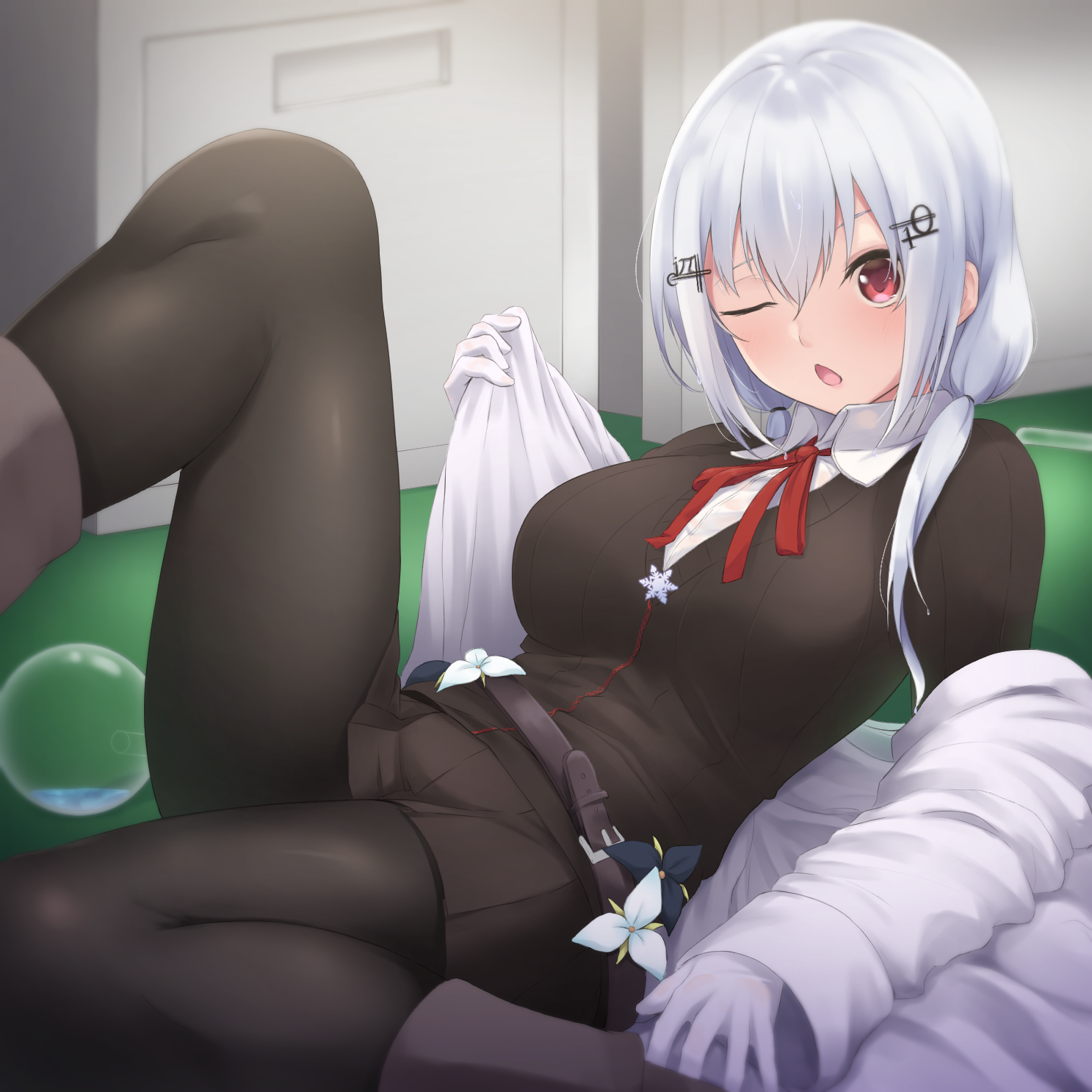 Anime Girls Nijisanji Hakase Fuyuki Shirayuiii White Hair Red Eyes 1487x1487