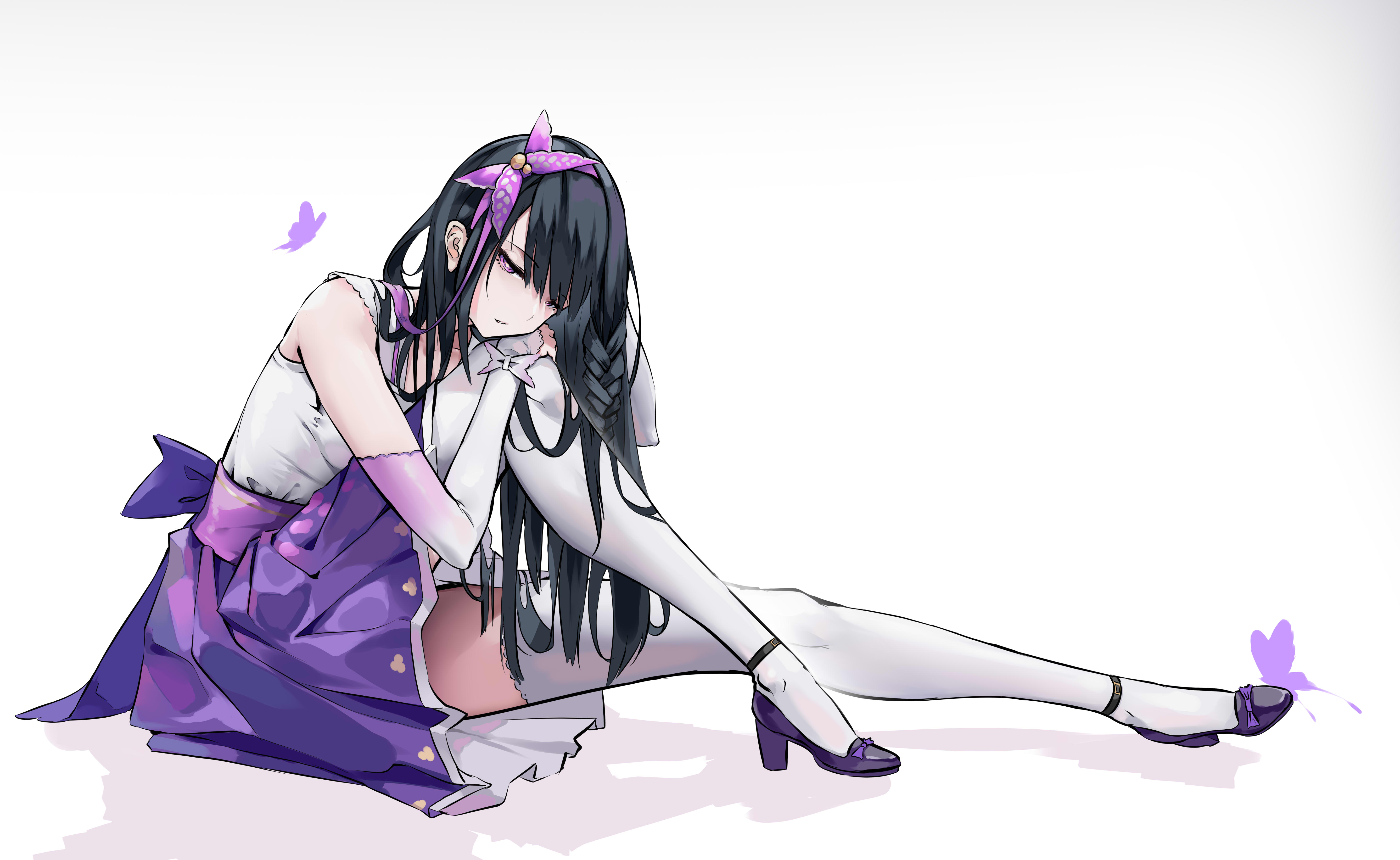 Anime Anime Girls ADS Active Defense Cat Dress Thigh Highs Black Hair Purple Eyes 5850x3594