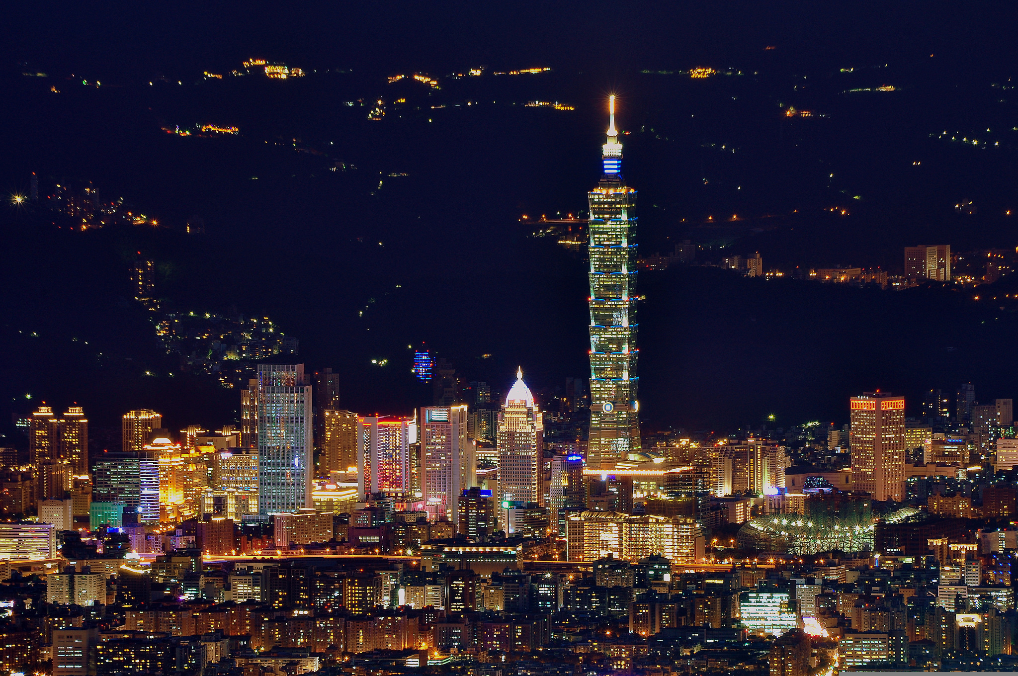 China City Night Panorama Taipei Taiwan 2048x1360