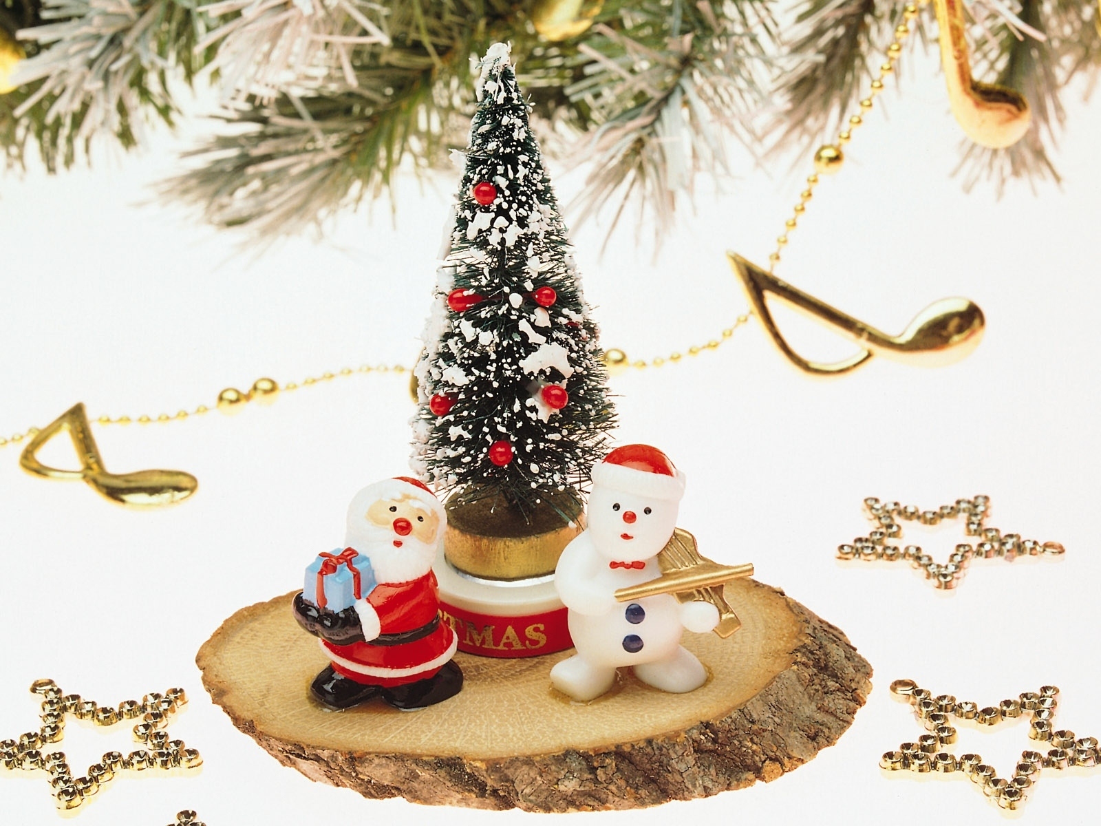 Christmas Christmas Tree Decoration Golden Santa Snowman Star Wood 1600x1200