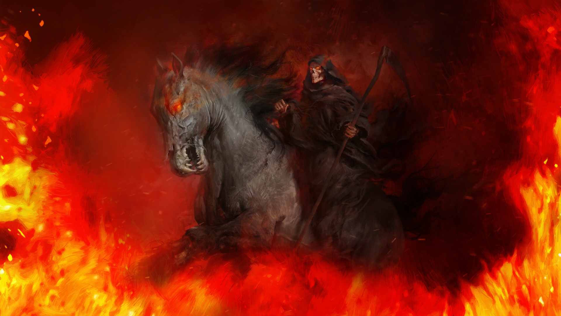 Flame Grim Reaper Horse Scythe 1920x1080