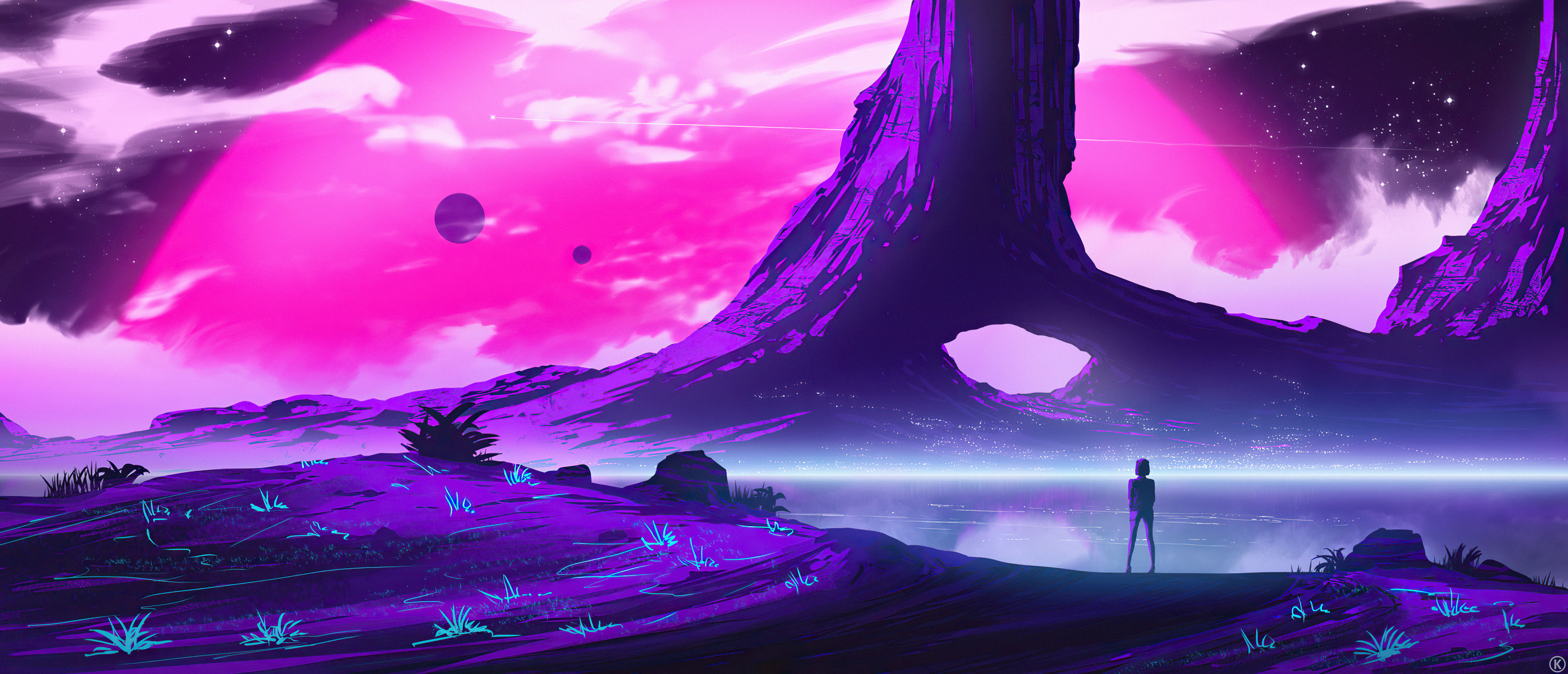 Artwork ArtStation 4 K Landscape Pink Artist Purple Background 4650x2000
