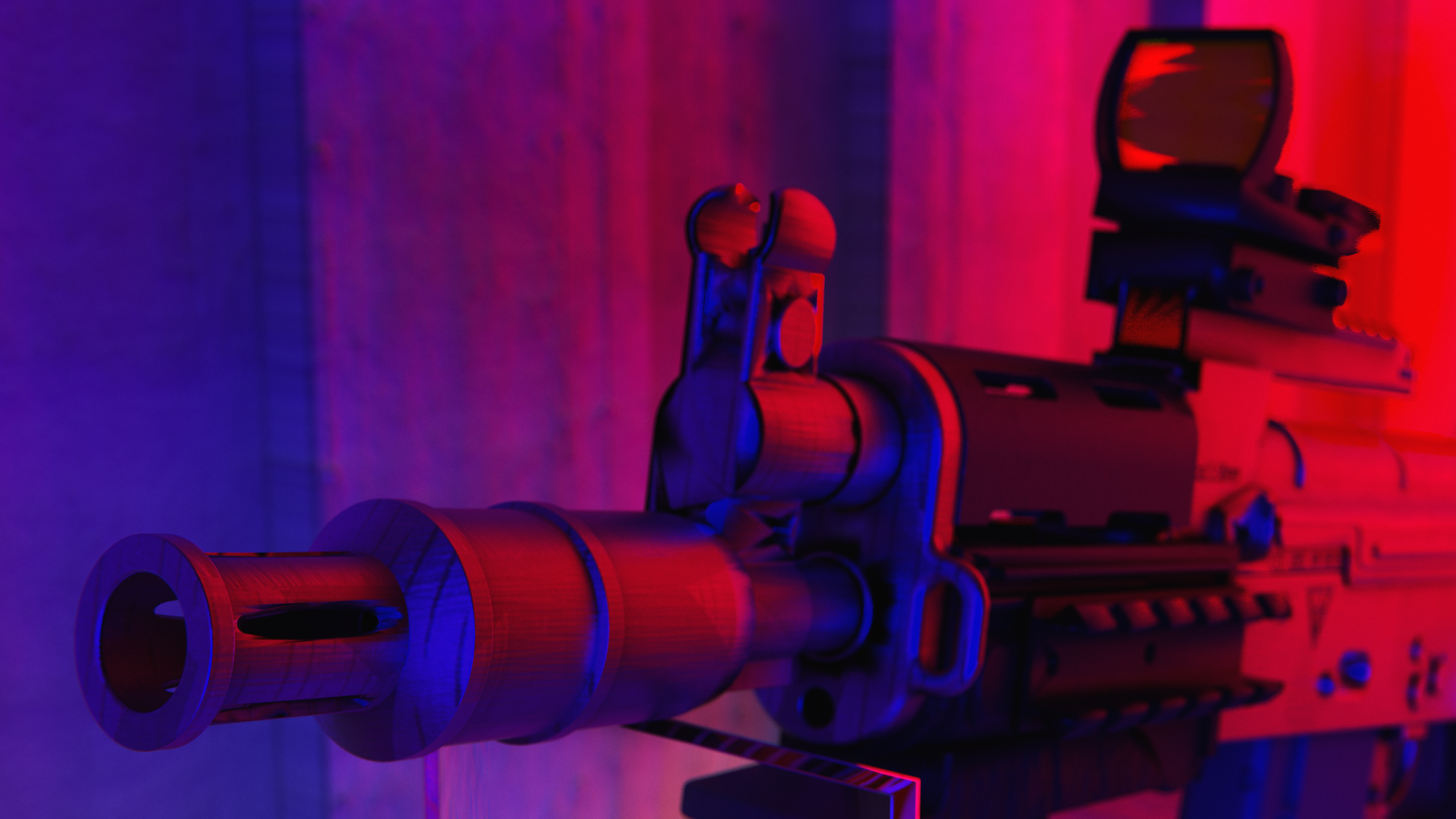 CGi Digital Art Render Rendering Weapon Rifles Mini Beryl Neon Lights Neon 3840x2160