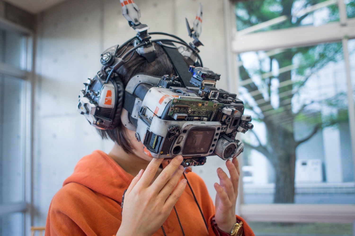 Women Cyberpunk VR Headset Asian Mask Short Hair 1500x999