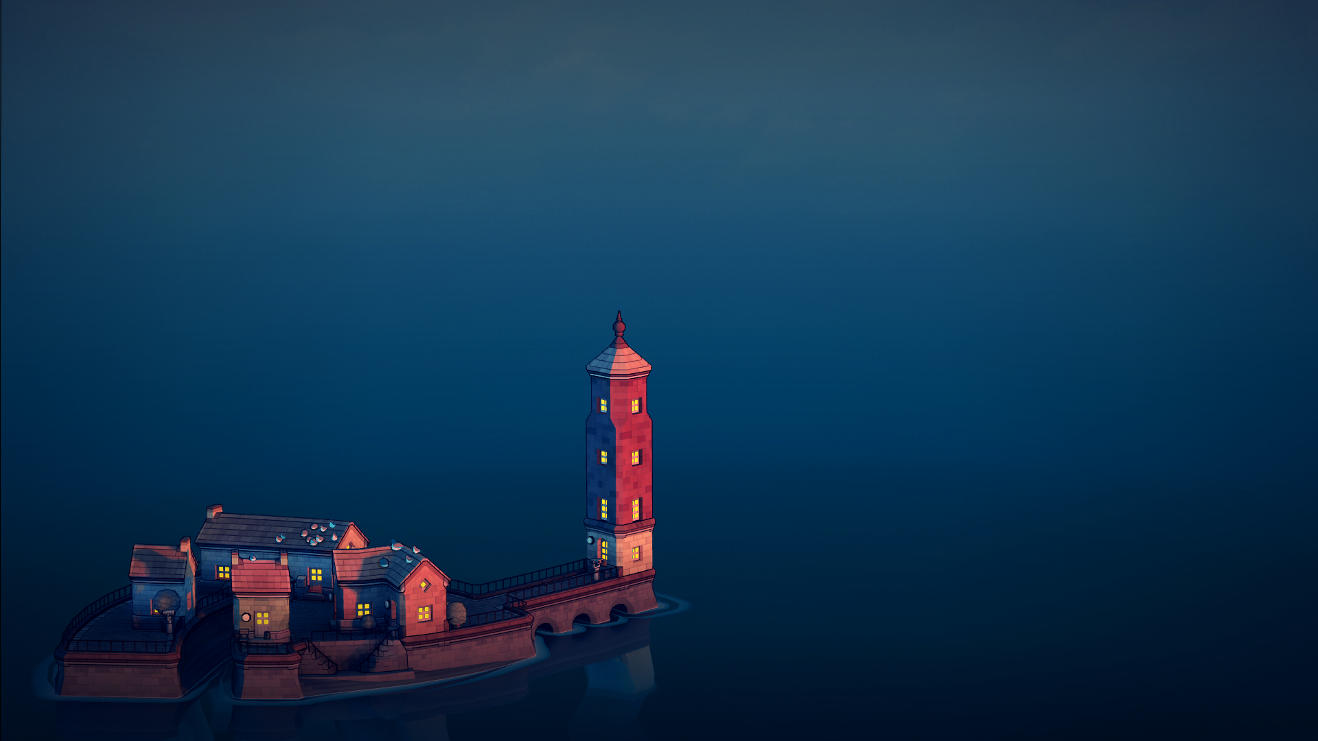 Townscaper Town Calm Waters Lighthouse Video Games 1920x1080