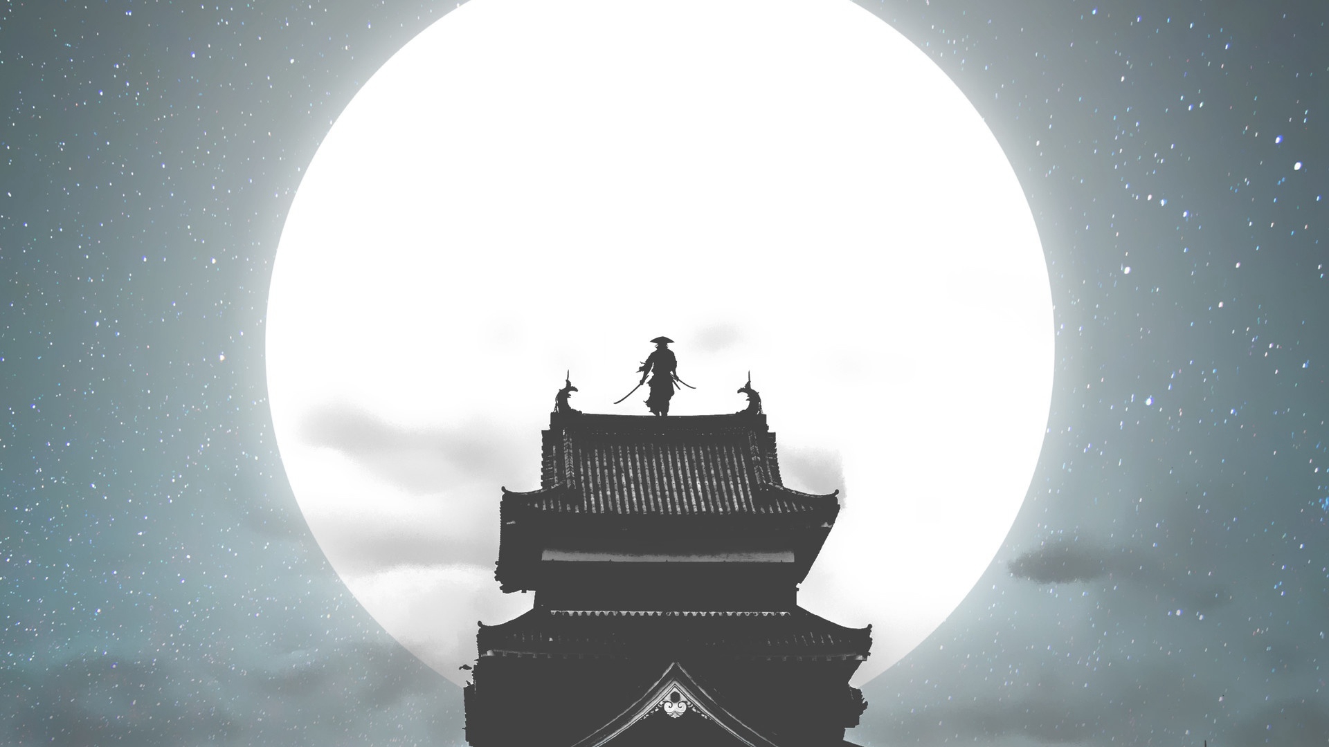 Anime Moon Rays Concept Art Fantasy Art Sky Artwork Samurai Wallpaper -  Resolution:1920x1080 - ID:1198638 