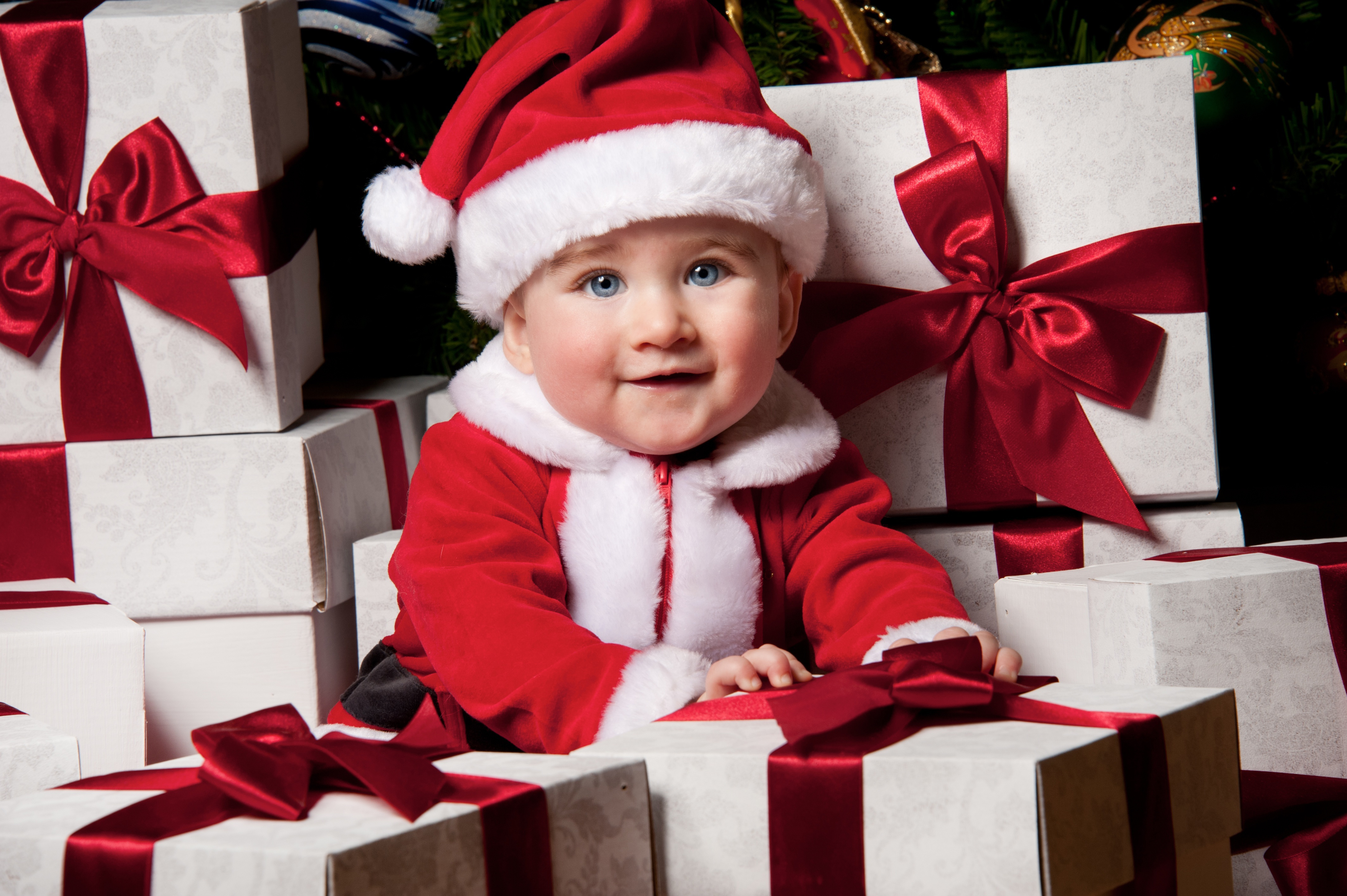 Baby Blue Eyes Christmas Cute Gift Santa Hat Smile 4256x2832