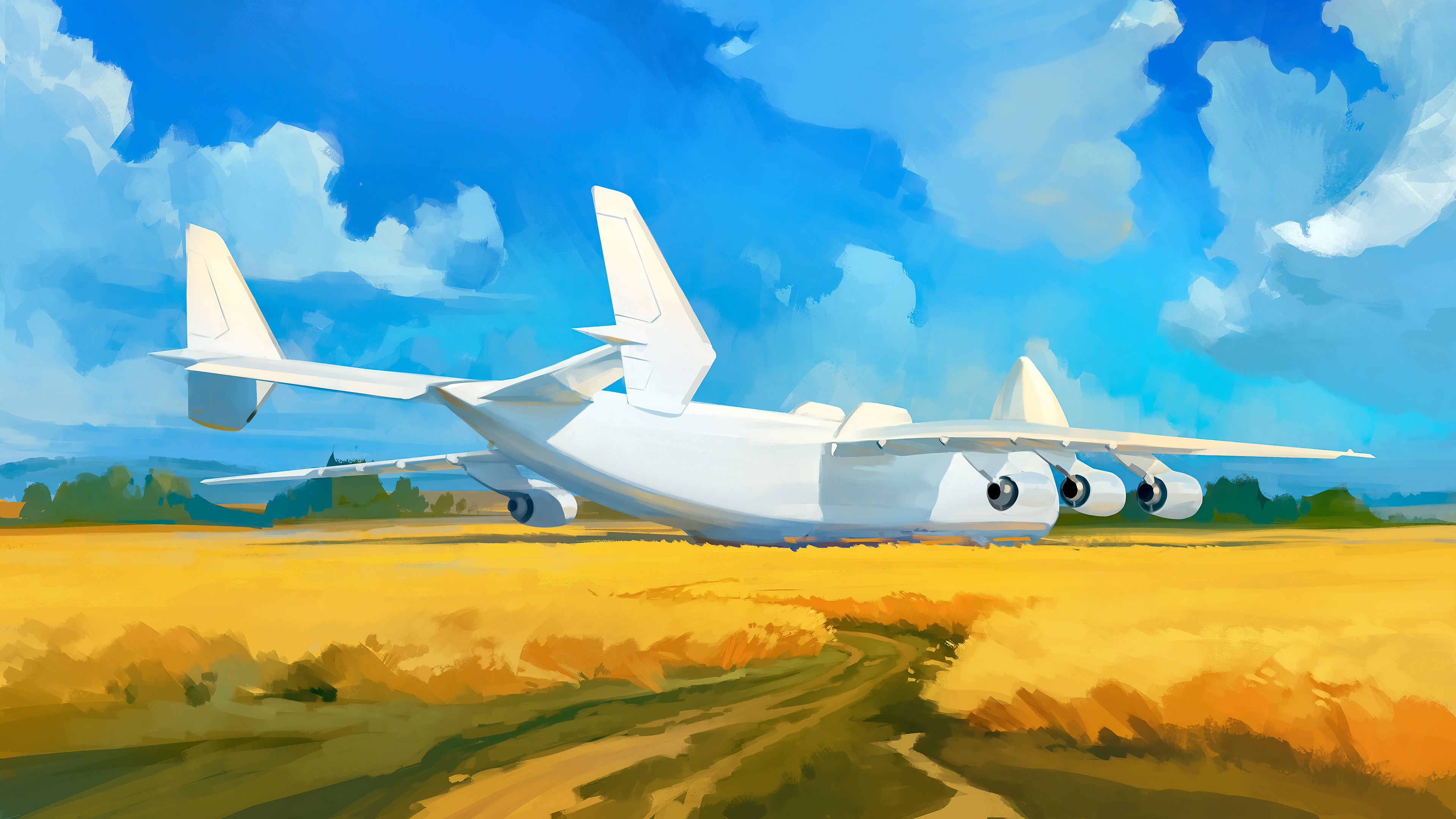 Artwork Painting Clouds Sky Airplane Field Antonov An 225 Mriya 3840x2160