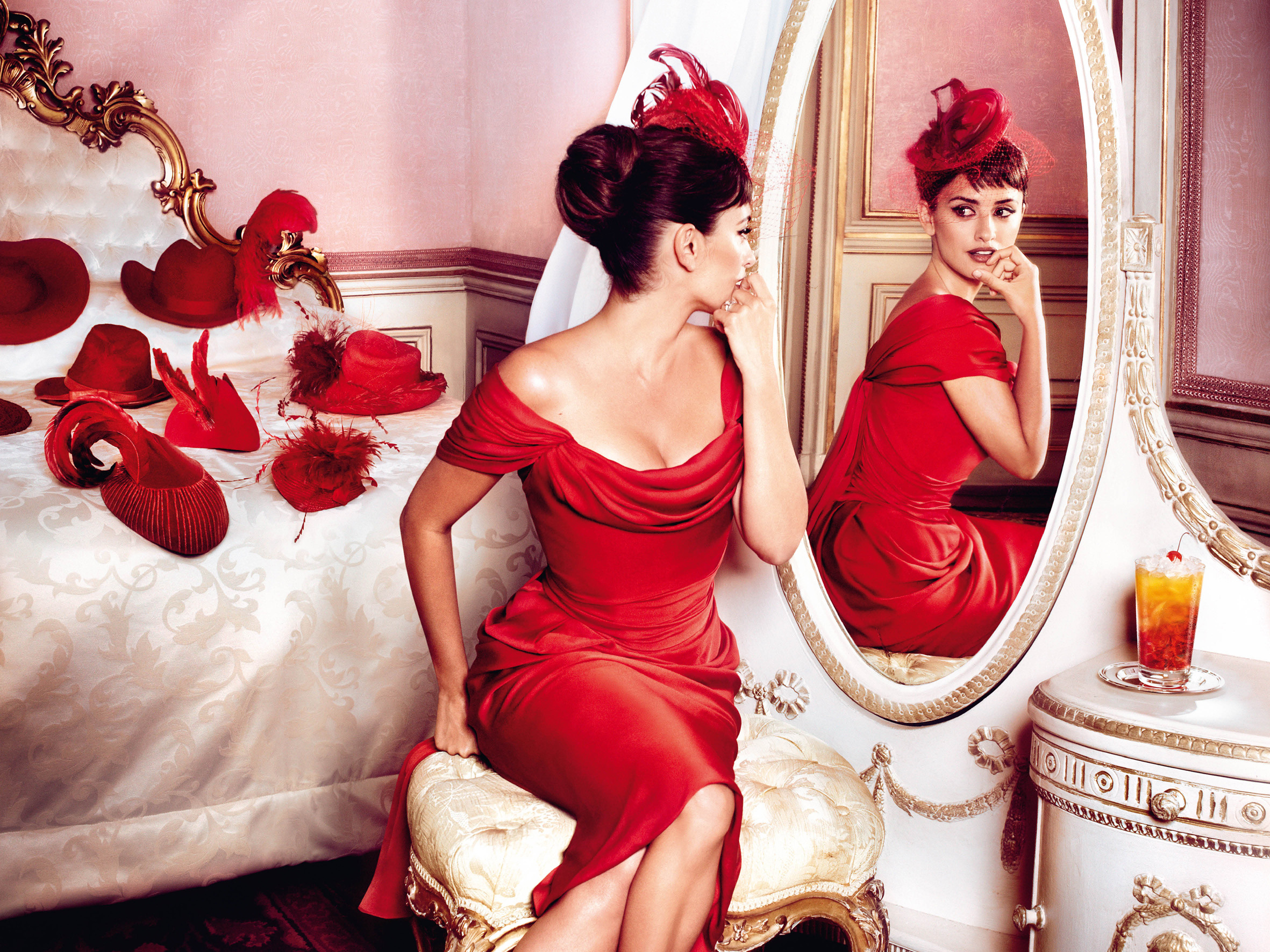 Actress Girl Hat Penelope Cruz Red Dress Spanish Woman 2362x1772