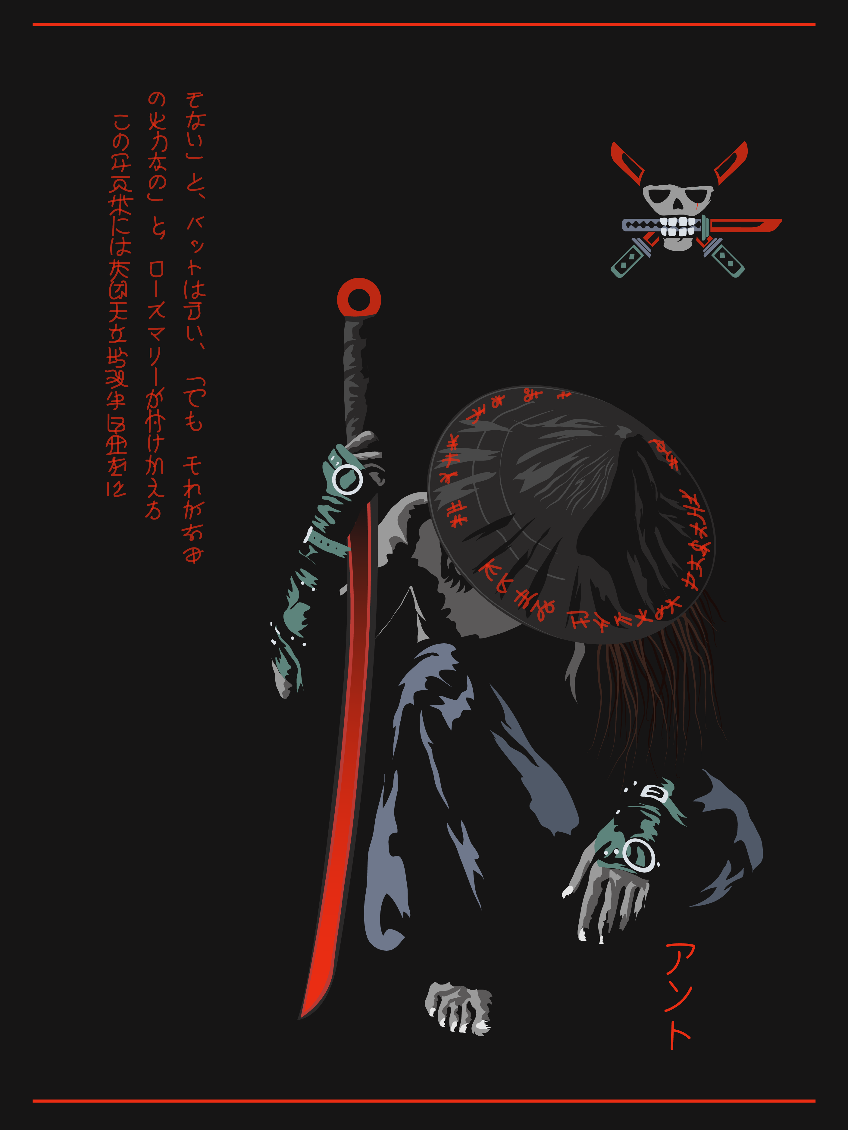 Samurai Ronin Japanese Art Literature Straw Hat Katana Dark Dark Background 2815x3750