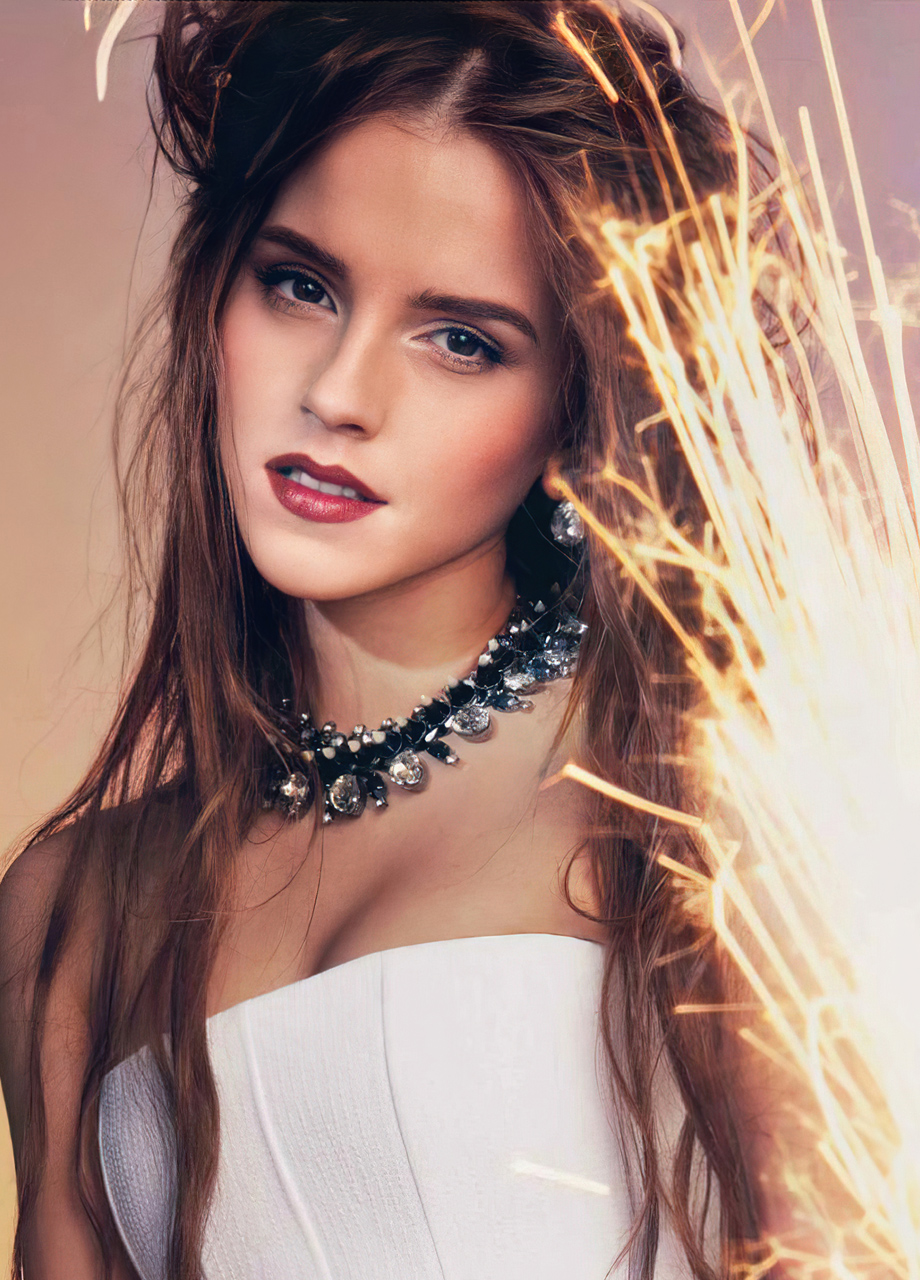 Emma Watson Women Actress Face Lipstick Necklace Sparks Gradient Makeup Long Hair 920x1280