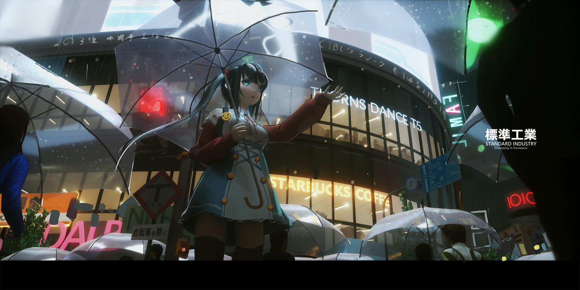 Anime Anime Girls Umbrella Rain City T5 1920x960