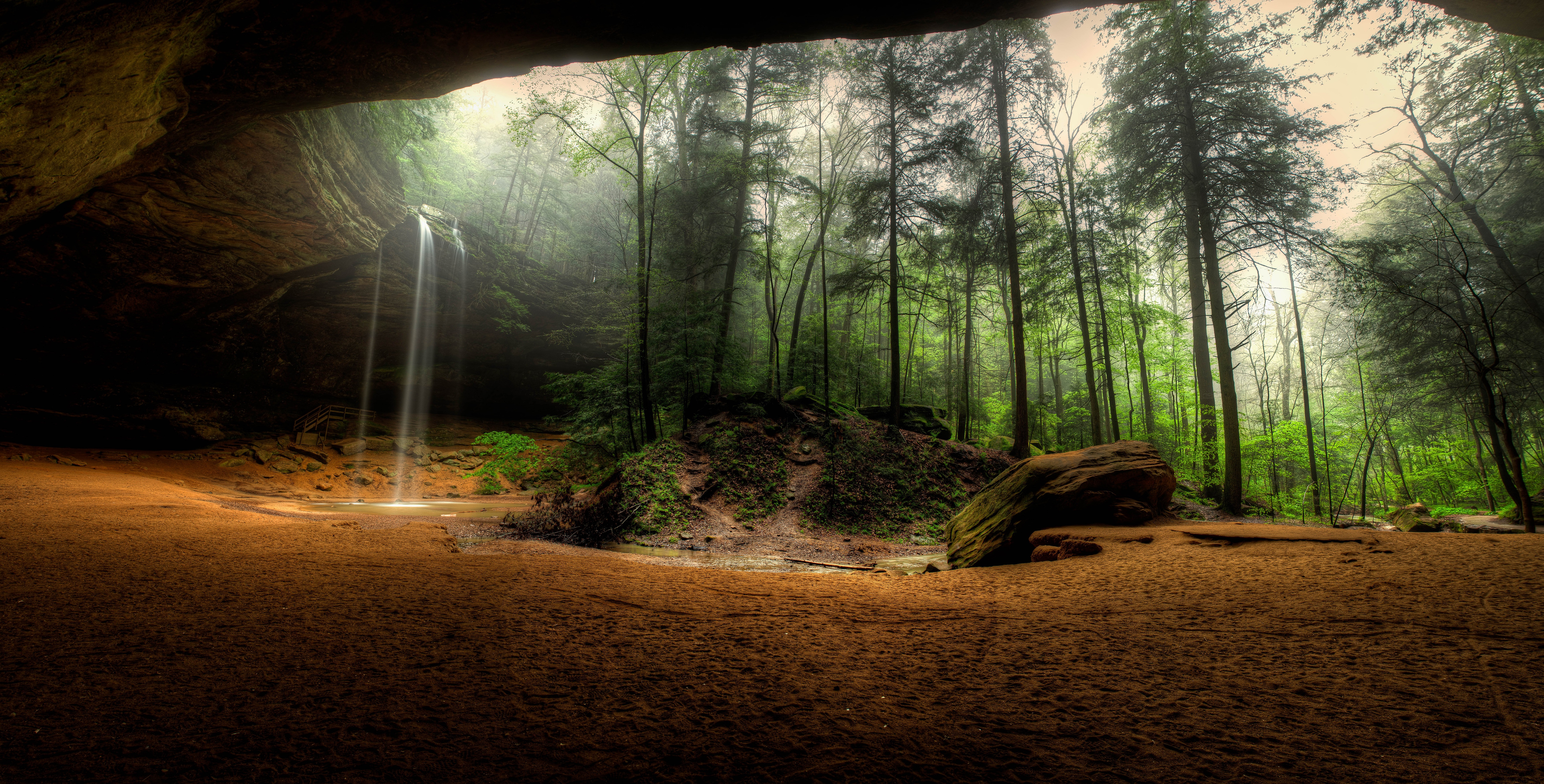Nature Forest Tree House Cave Waterfall HDR 7000x3556