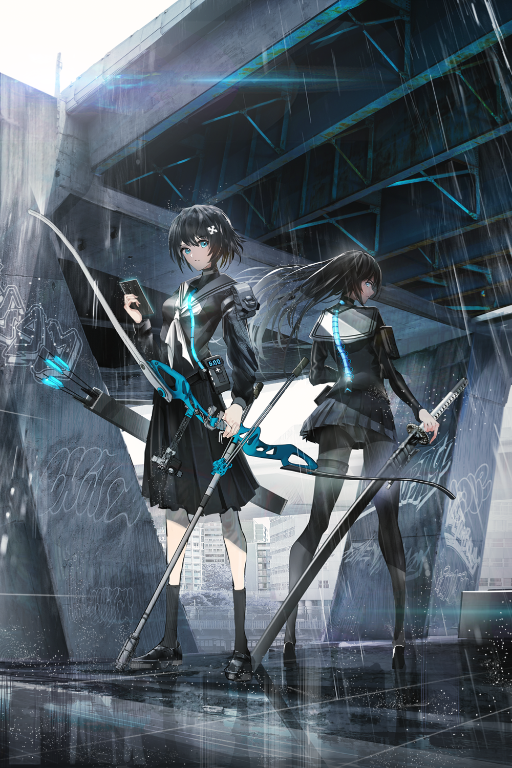 Anime Anime Girls SWAV Rain Sword Portrait Display Bow School Uniform 1000x1500