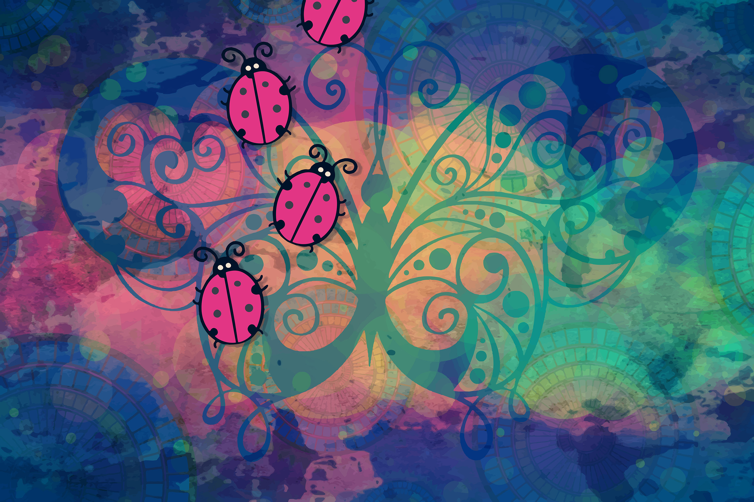 Ladybugs Photo Manipulation Insect Butterfly Blue Photoshop Colorful Artwork Digital Art 2560x1706