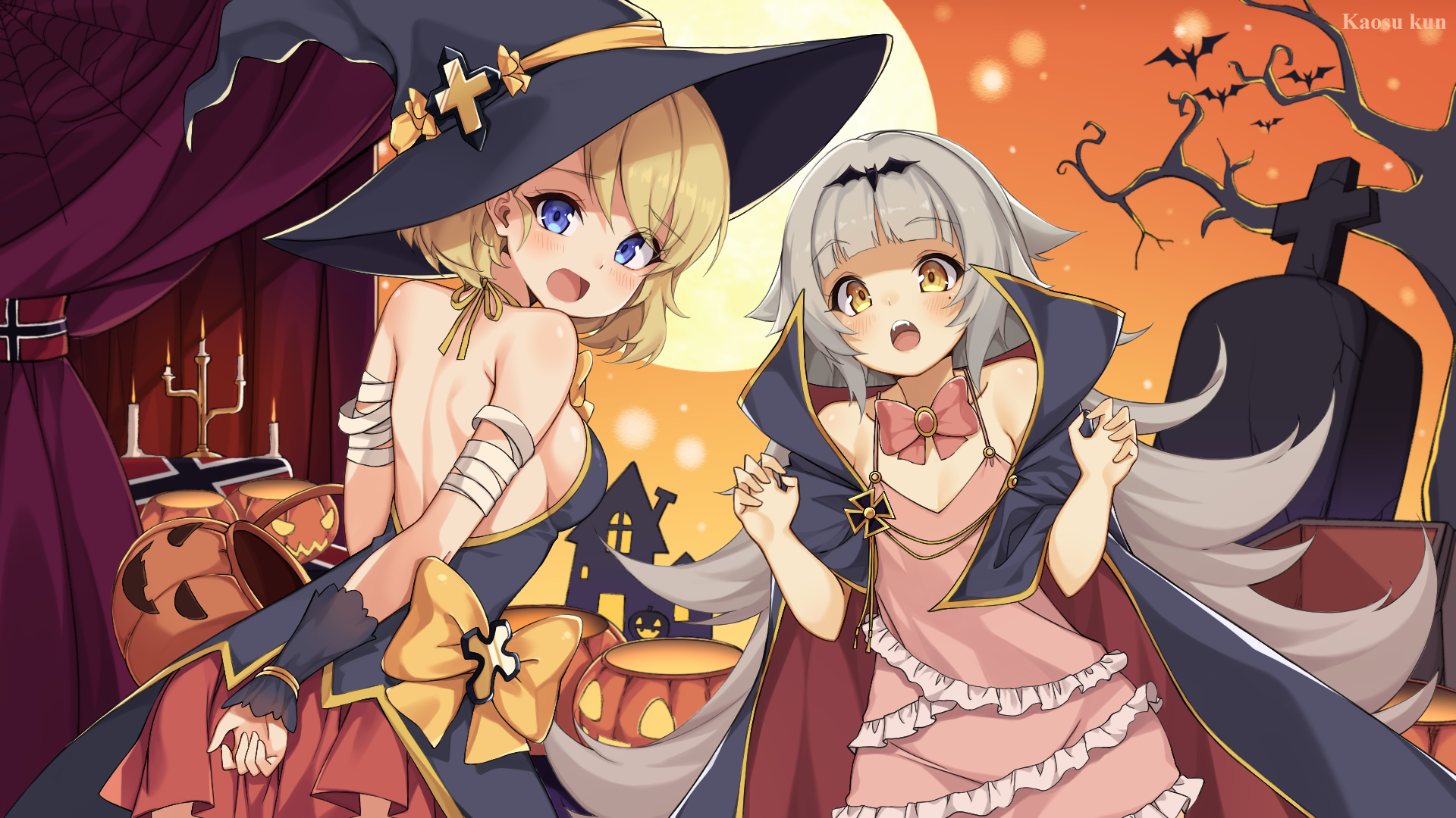 Halloween Azur Lane Pumpkin Anime Girls Z23 Azur Lane Z46 Azur Lane Witch Vampires Kaosu Kun 1920x1080