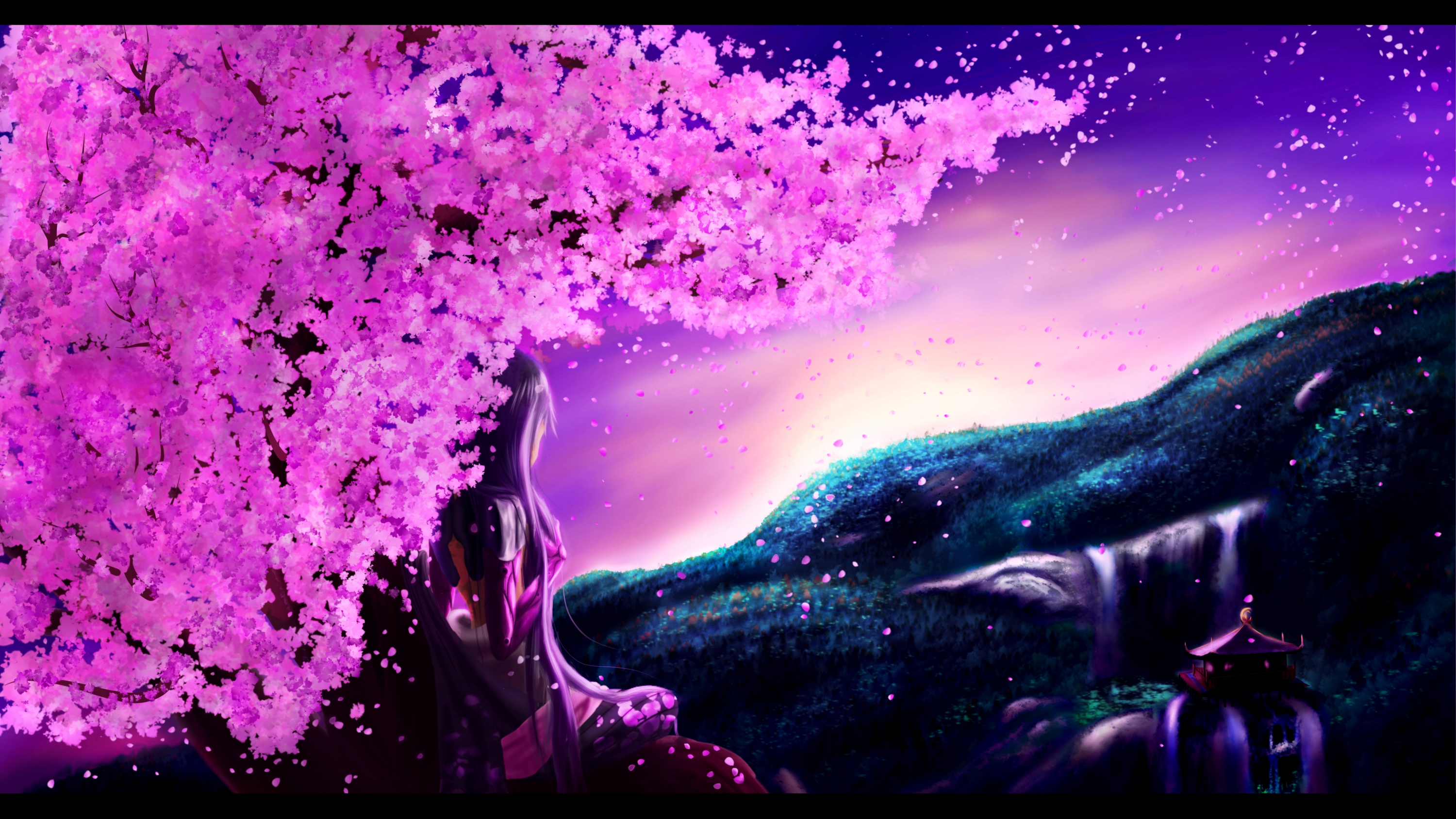 Cherry Blossom Fantasy Nature Sakura Woman 3000x1688