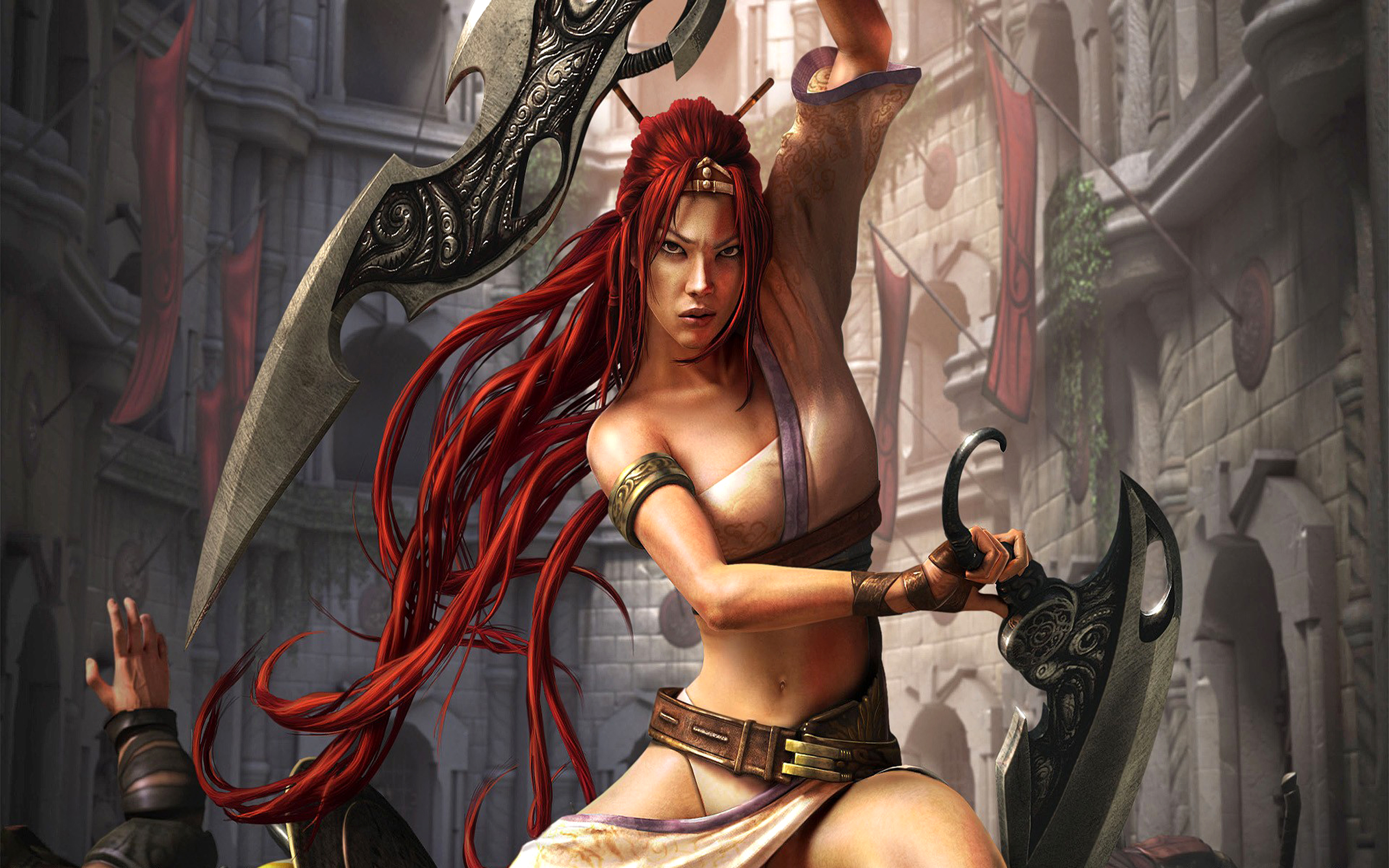 Belt Fantasy Heavenly Sword Red Hair Sword Woman Woman Warrior 2560x1600