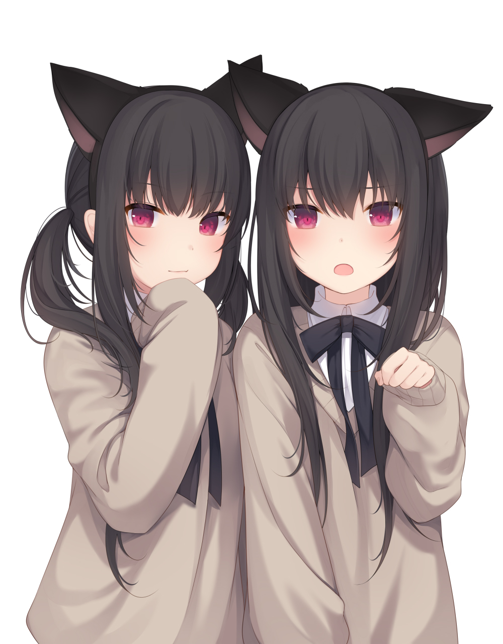 Anime Anime Girls Amashiro Natsuki Cat Girl Cat Ears Animal Ears Dark Hair Red Eyes 1000x1280