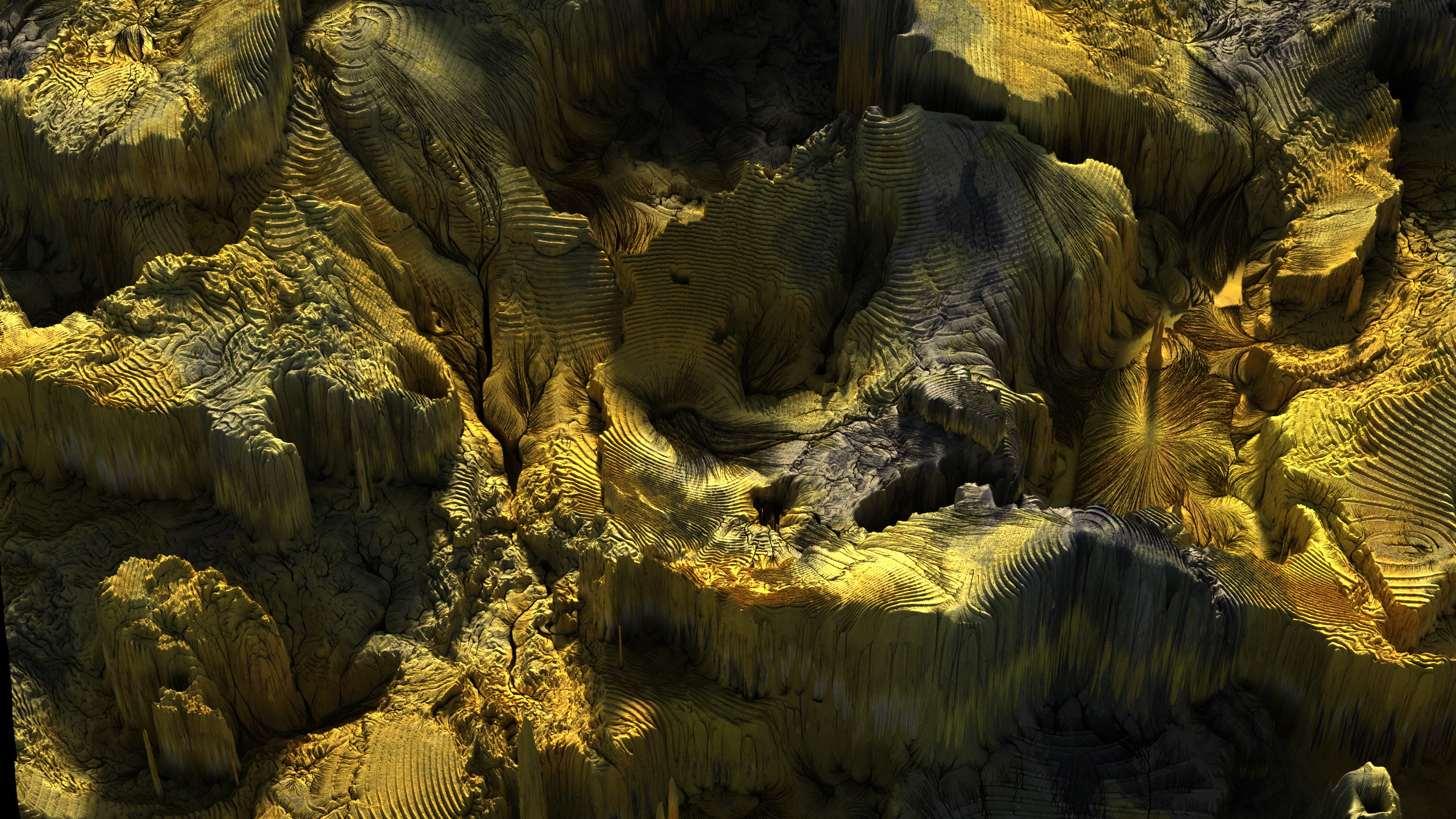 Abstract 3D Abstract 3D Fractal Landscape Yellow 2560x1440