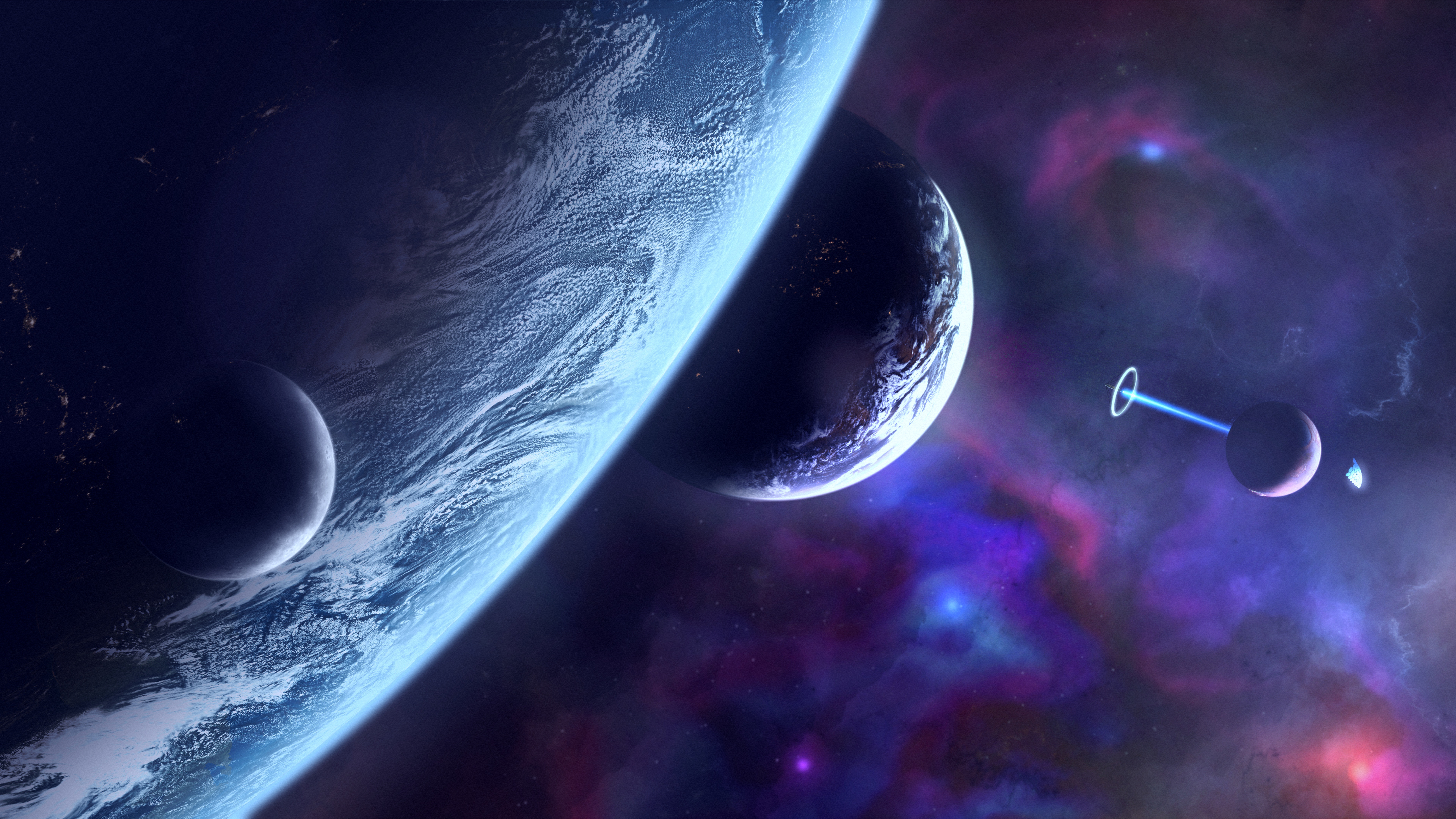 Space 3D Galaxy Planet Purple 7680x4320