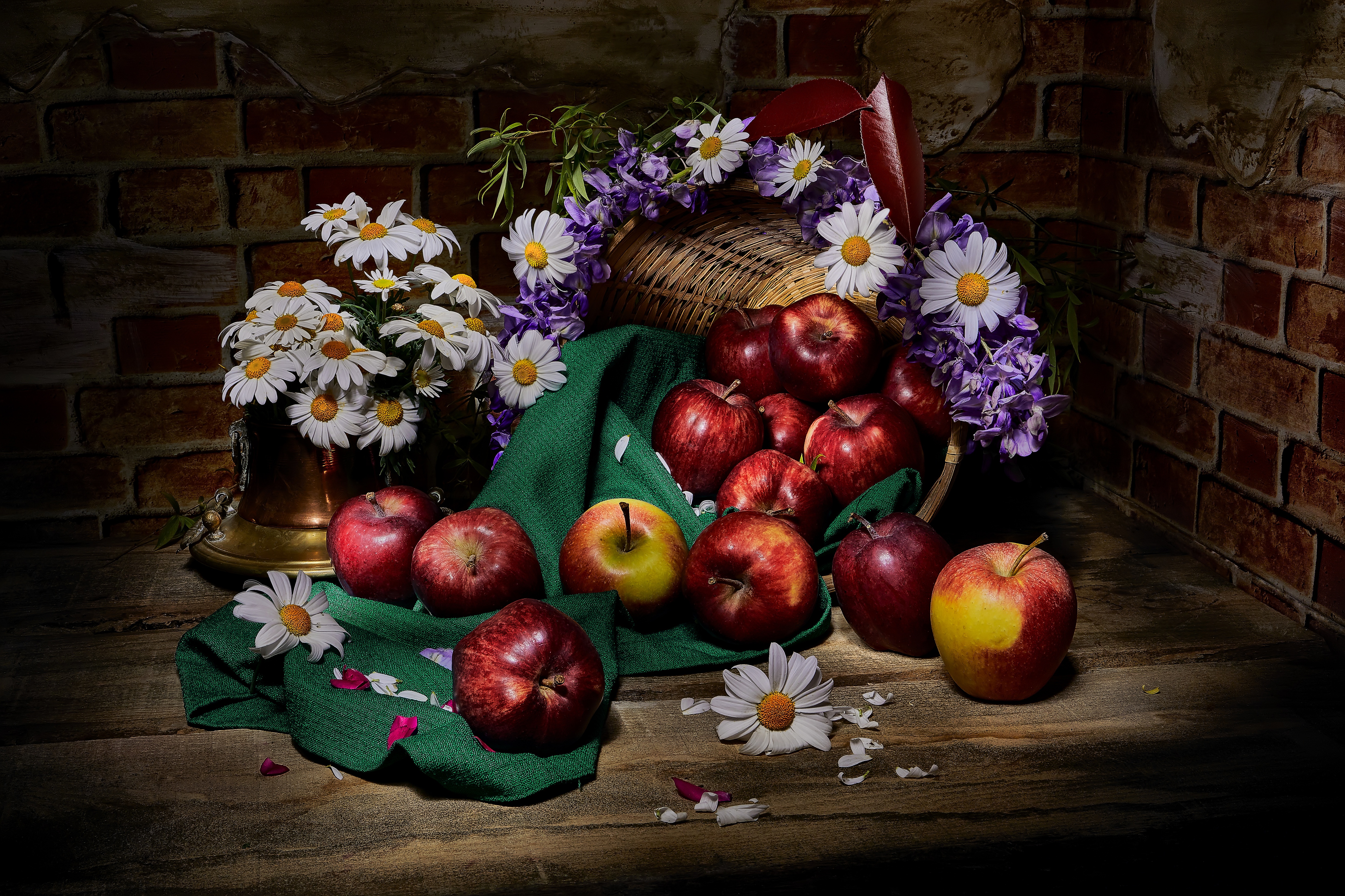 Apple Basket Chamomile Flower Fruit Still Life 5000x3333