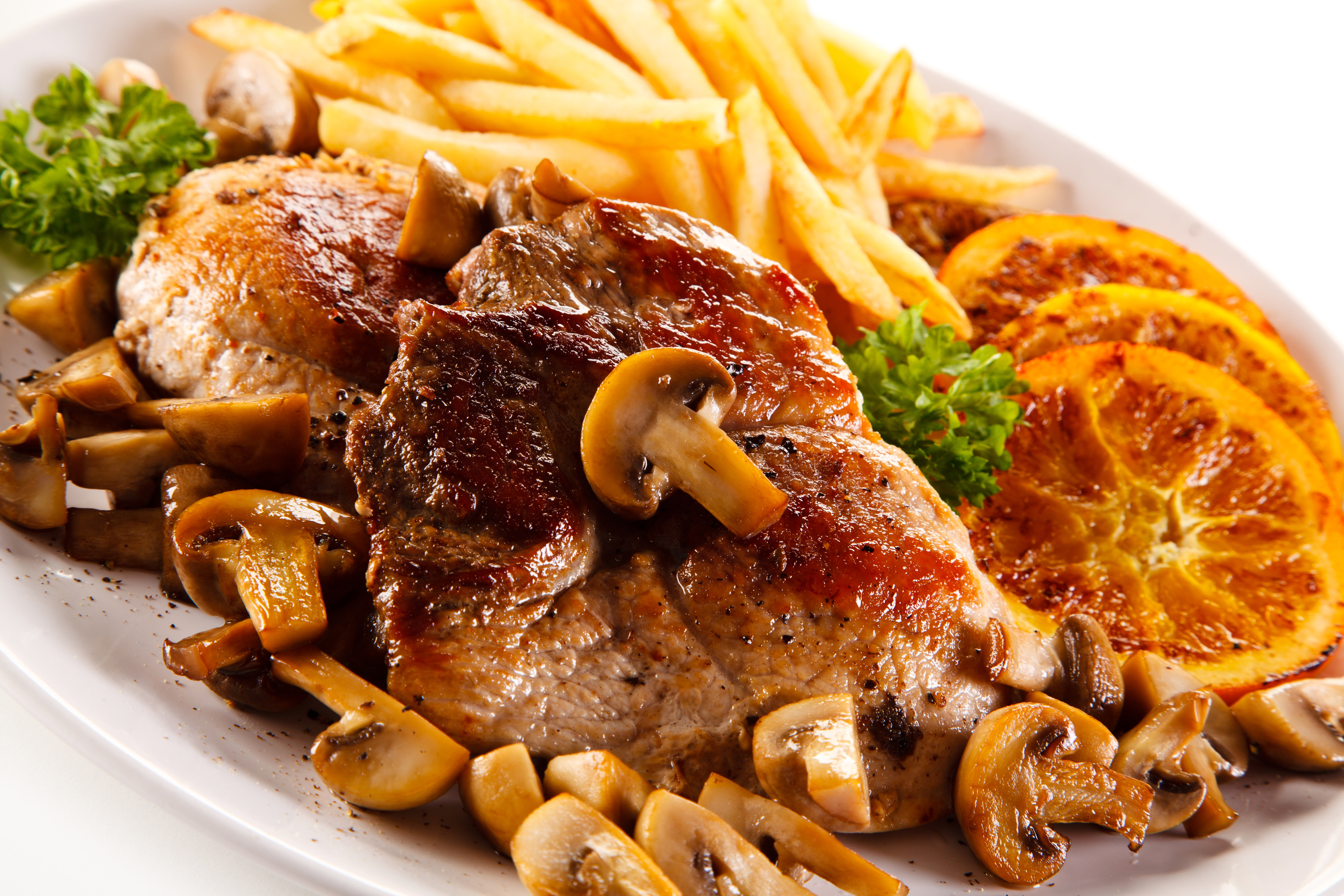 French Fries Meal Meat Mushroom 5616x3744