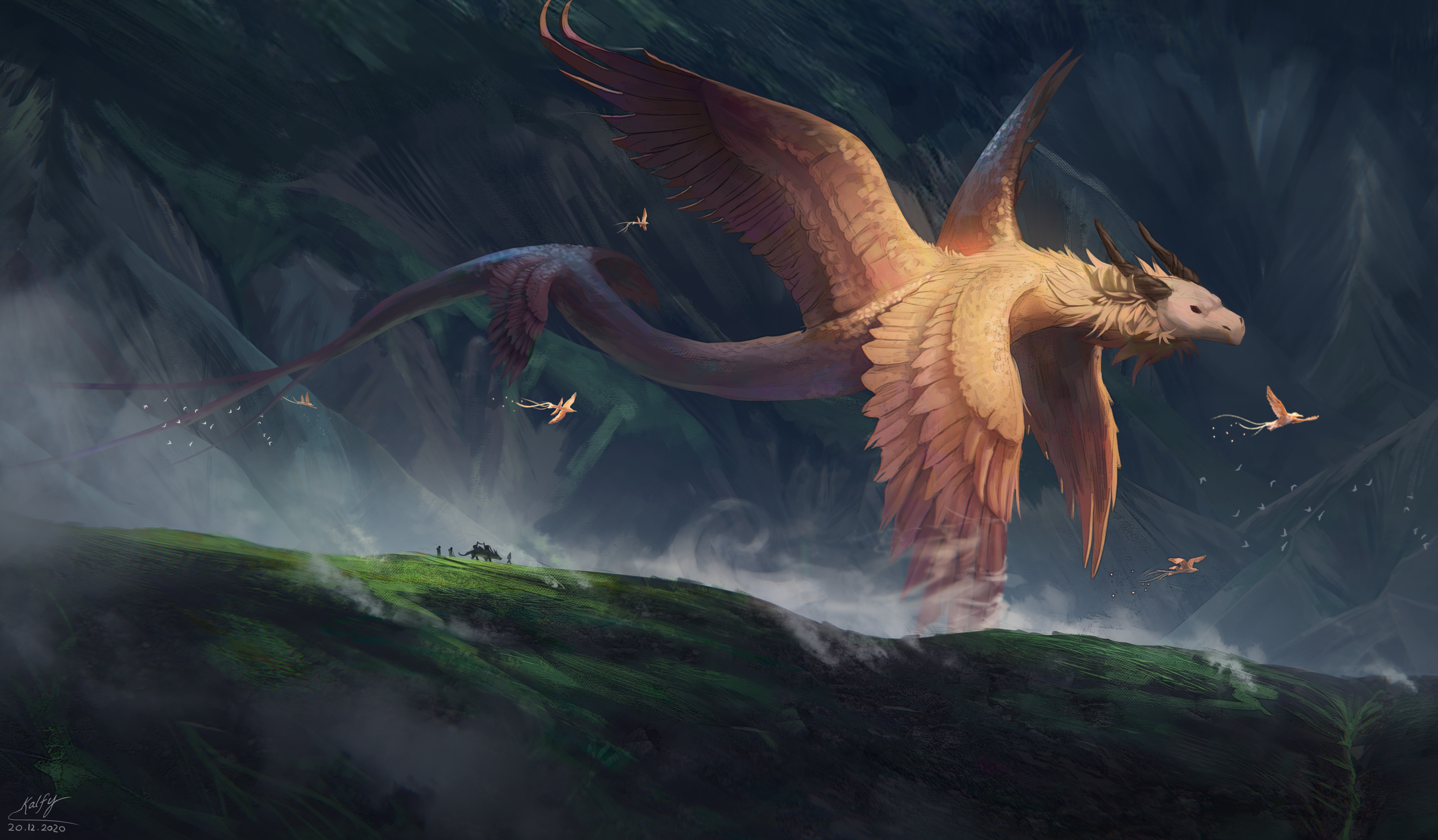 Dragon Animals Fantasy Art Wings Dark 5600x3272