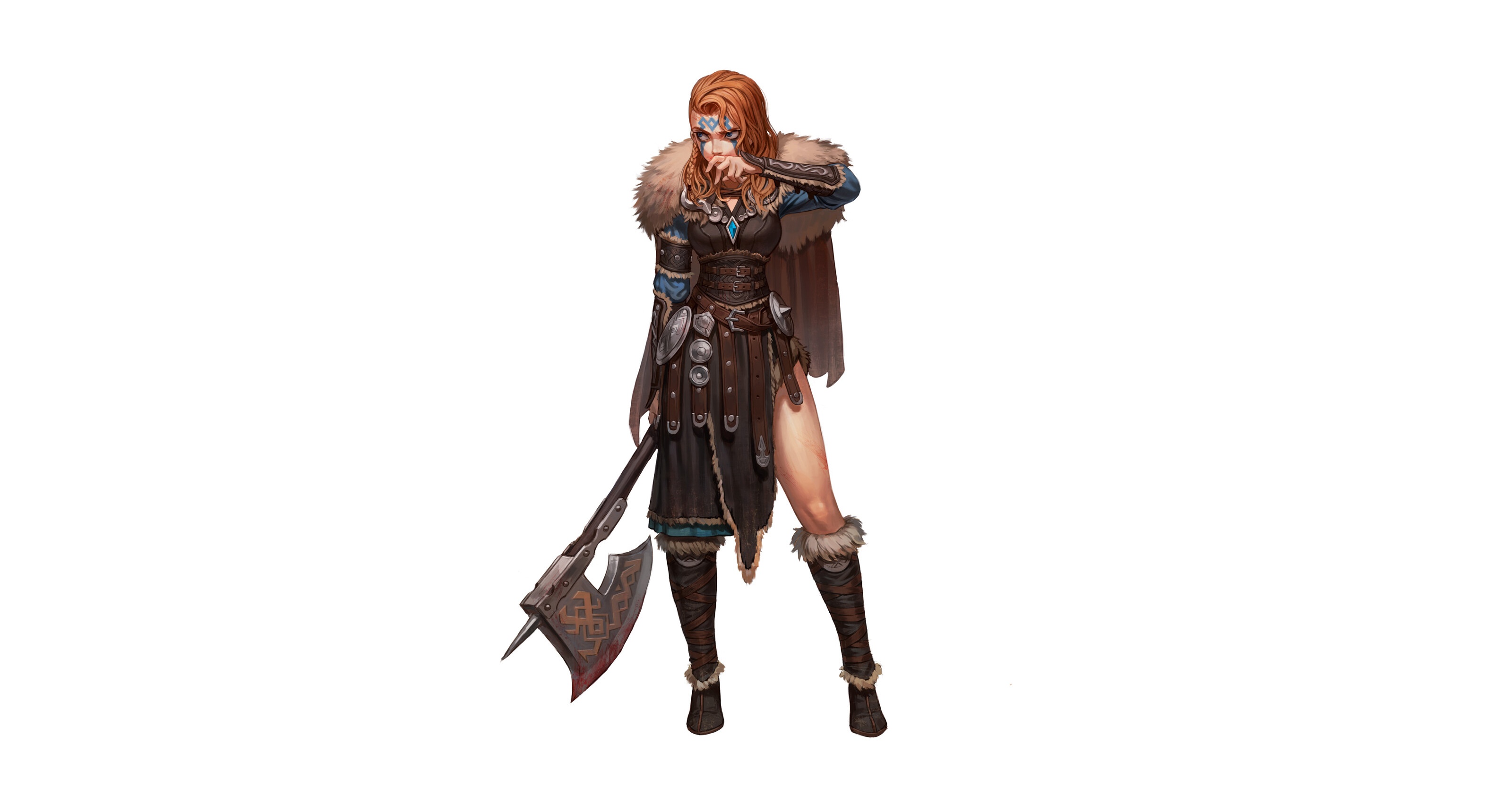 Girl Redhead Viking Weapon Woman Warrior 3200x1700