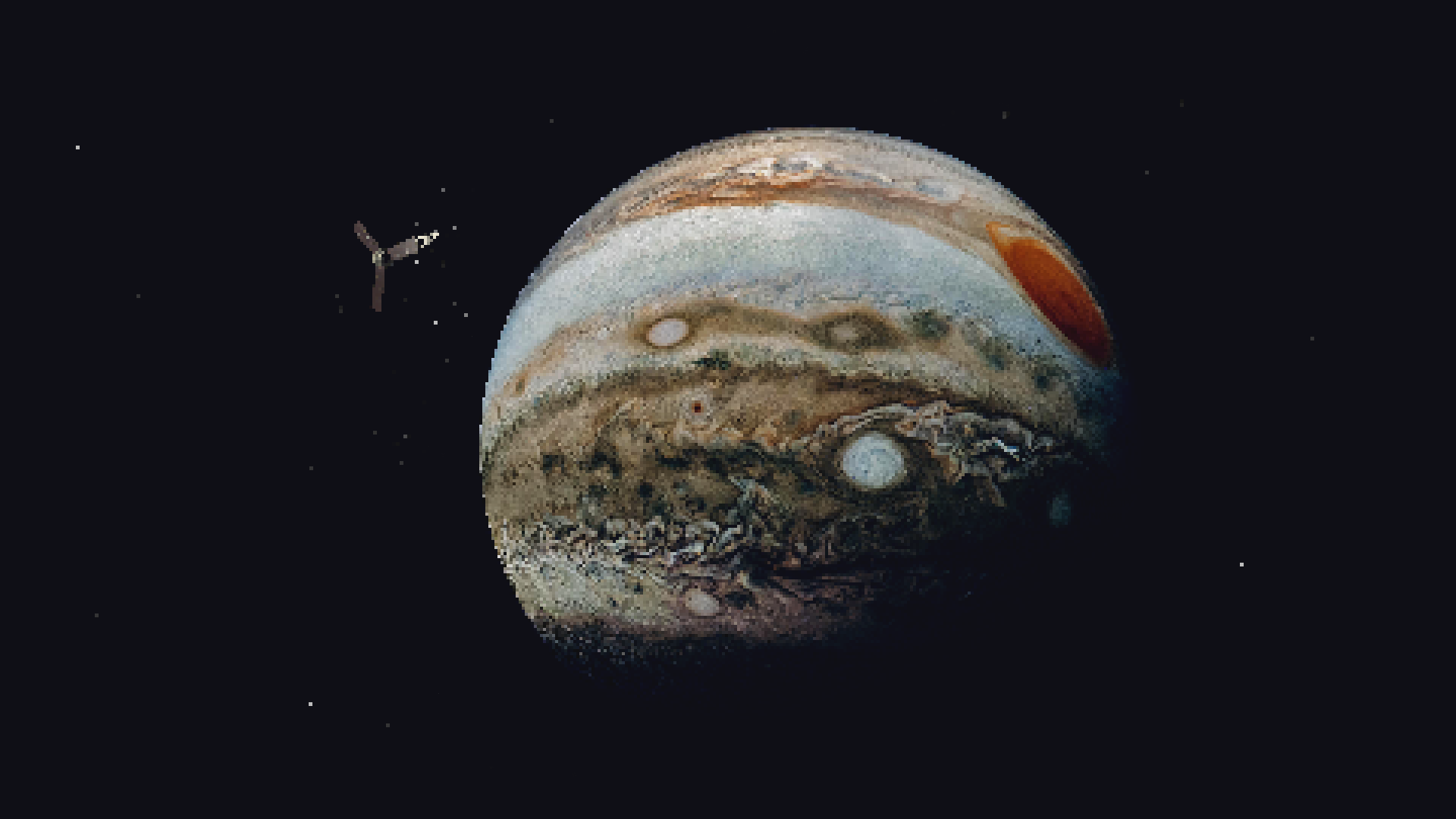 Digital Art Pixel Art Pixelated Pixels Space Universe Planet Pluto Stars Spaceship Satellite Jupiter 1920x1080