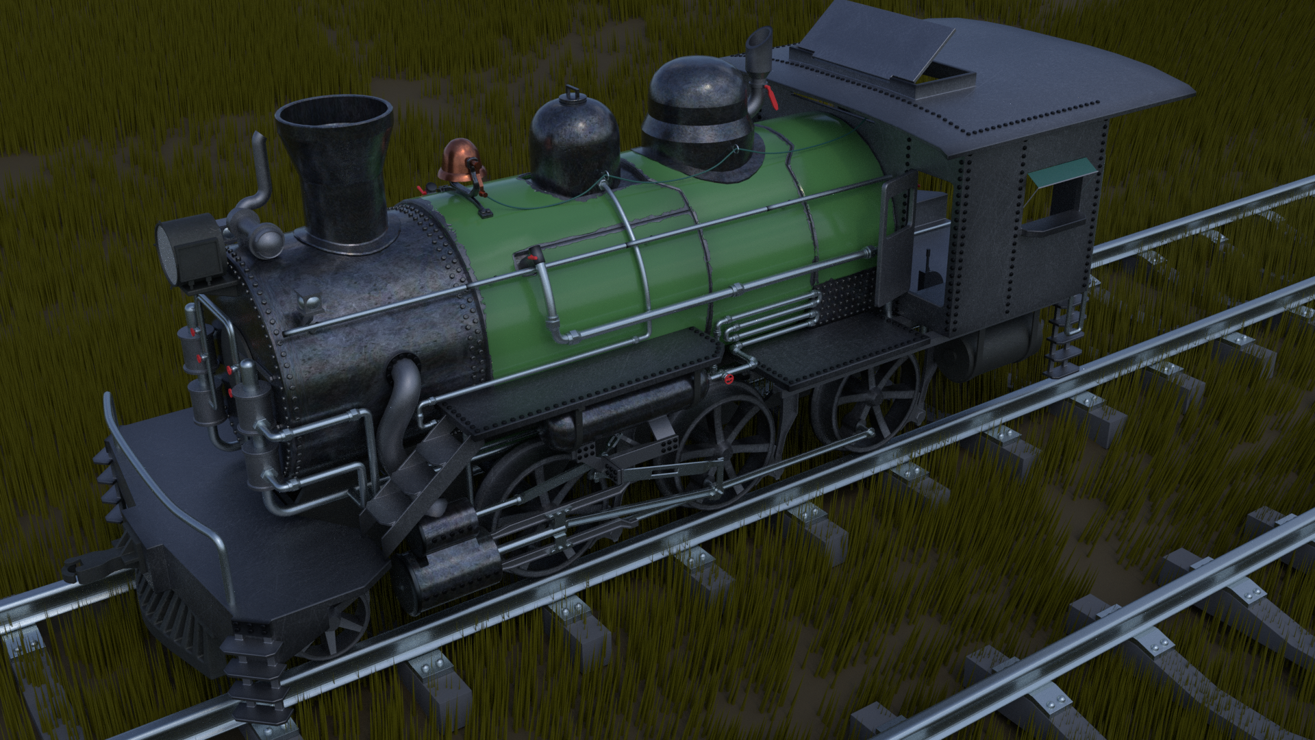 Train Blender Vehicle Toys 3D Render CGi Locomotive Grass Steam Locomotive 1920x1080
