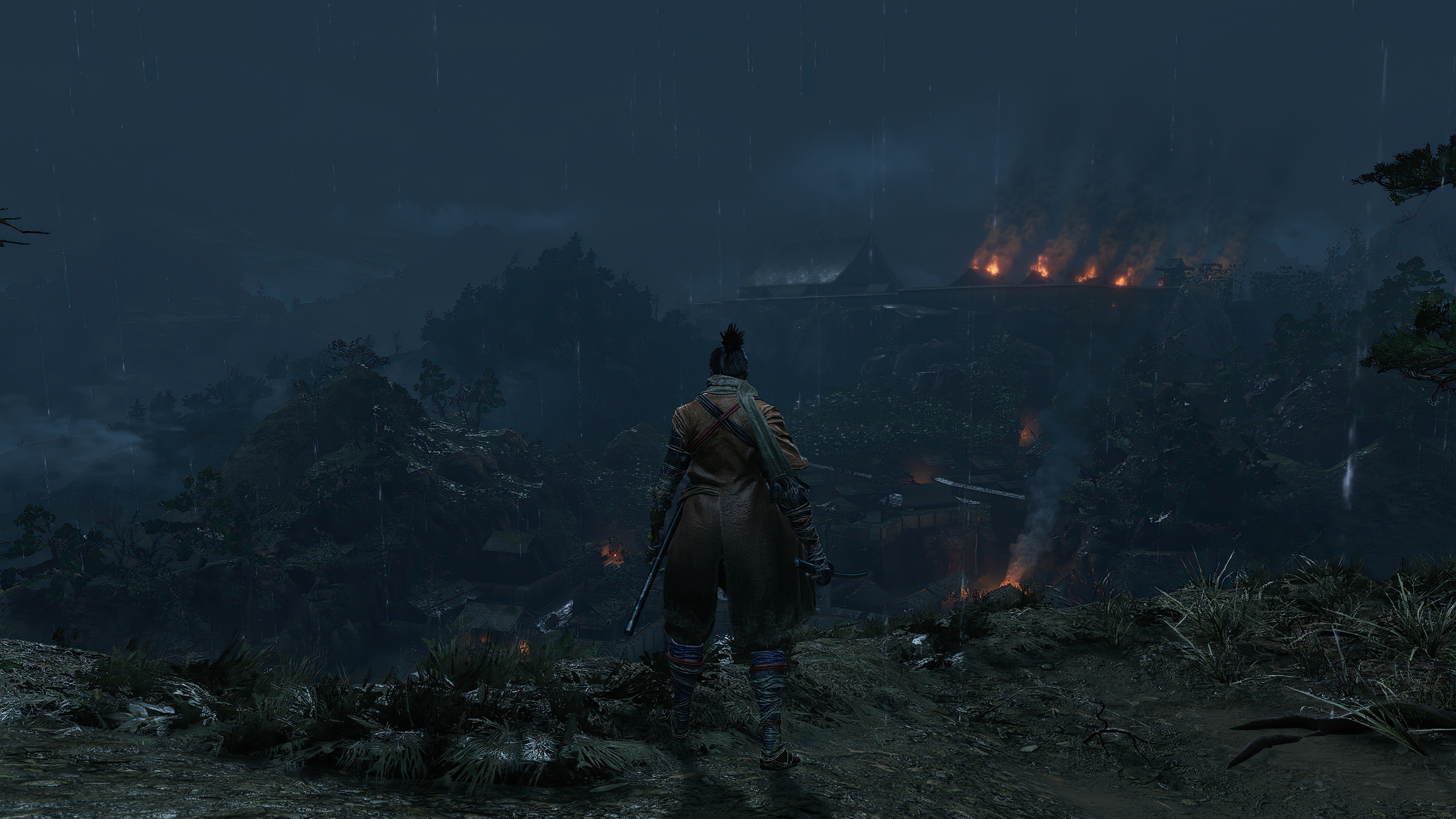 Sekiro Shadows Die Twice Landscape Katana Shinobi Samurai Video Game Art Rain 3840x2160