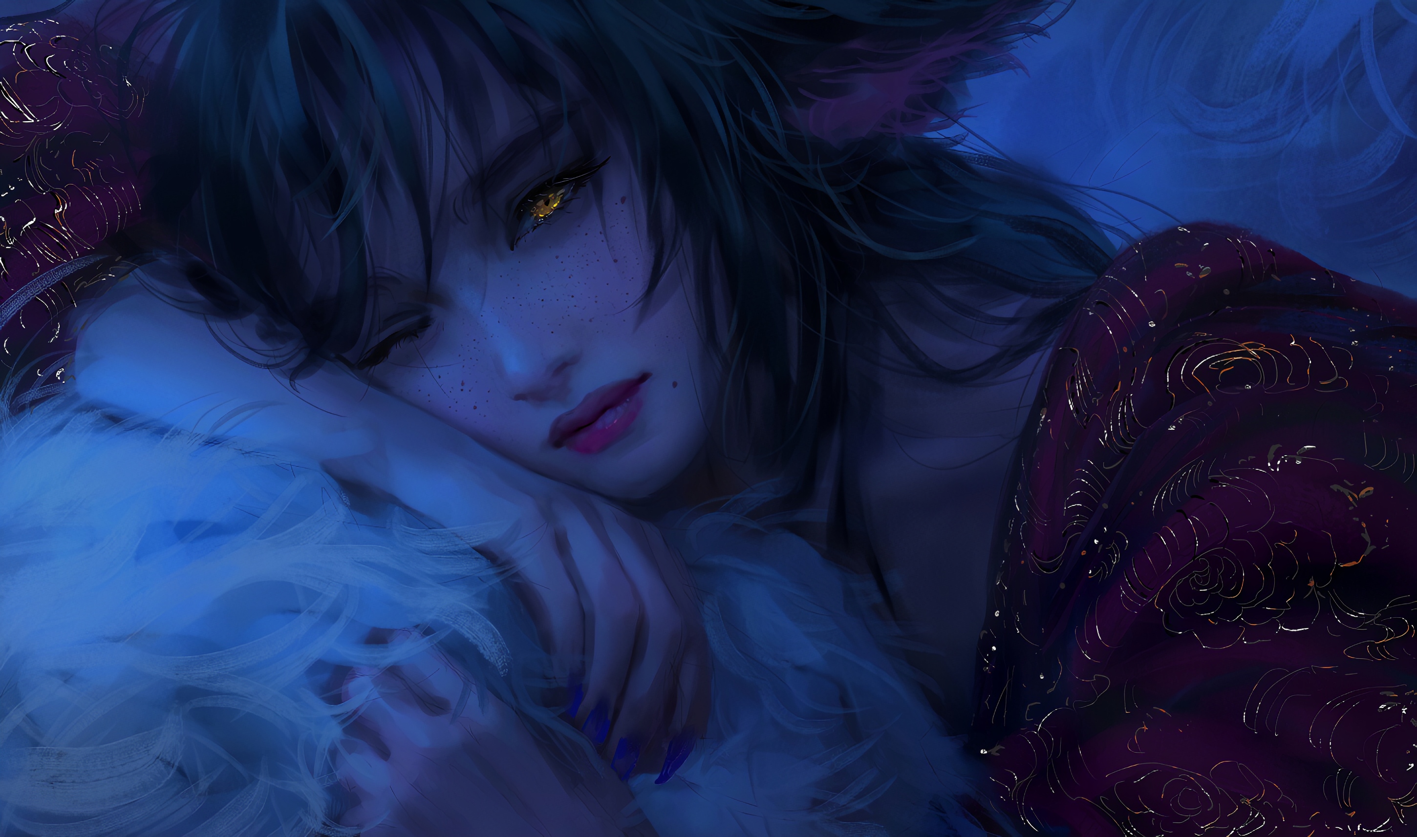 Ahri Fan Art Looking At Viewer Face Cat Ears Digital Painting Video Game Girls Artwork Video Game Ch 2900x1714
