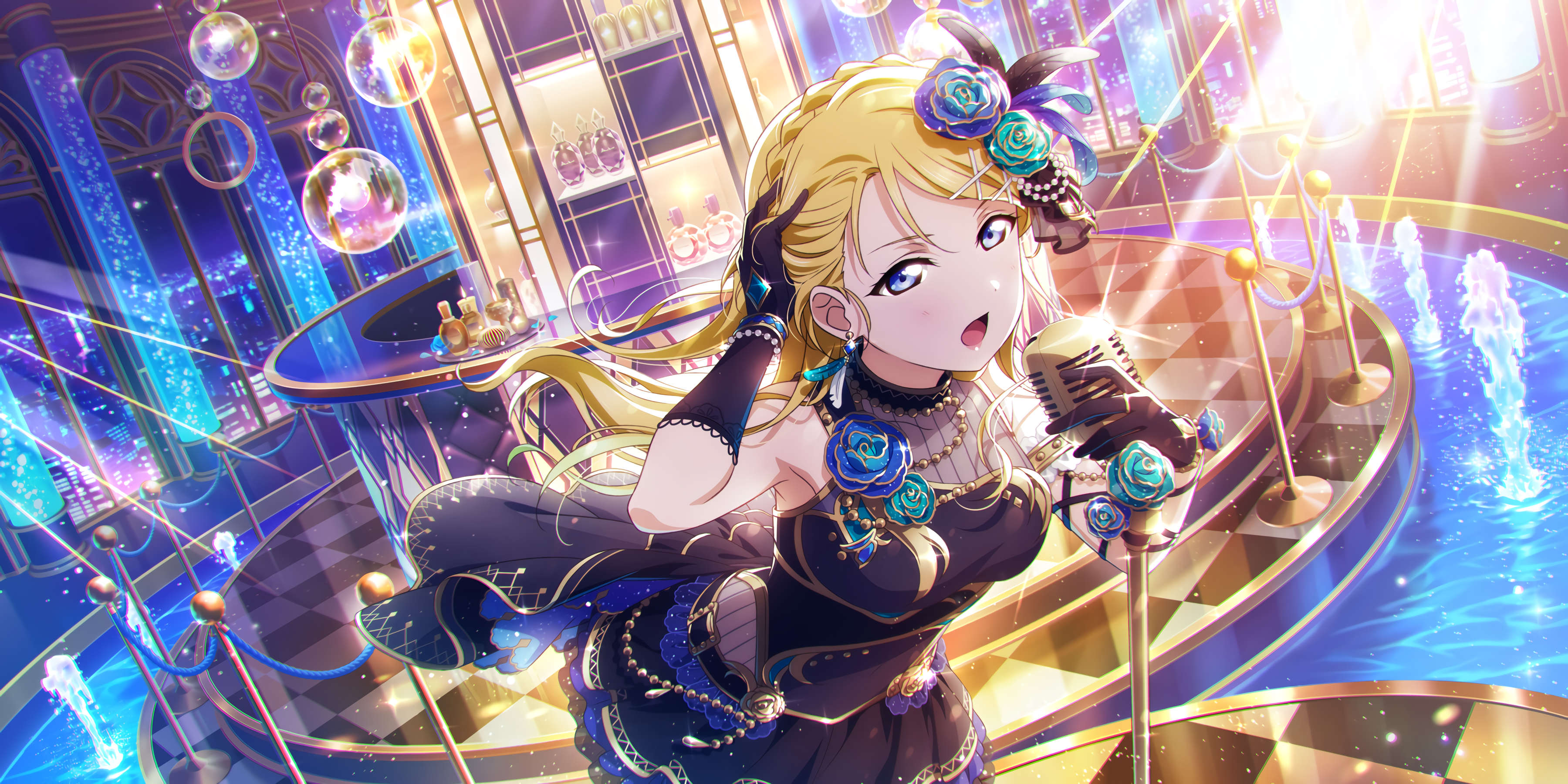 Love Live Series Love Live Love Live Sunshine Anime Girls Anime Blonde Microphone Colorful Open Mout 3600x1800