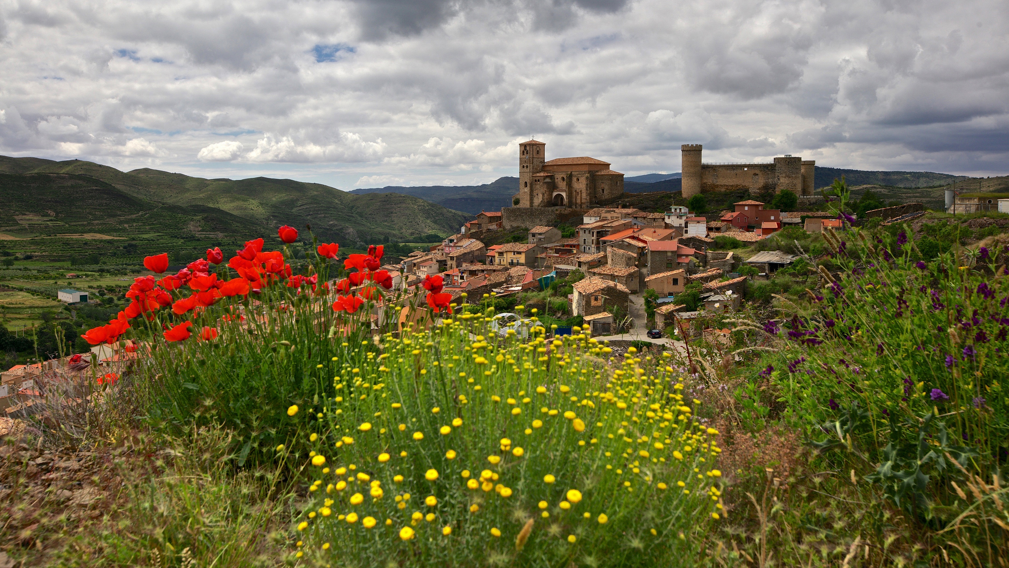 Castle Flower Poppy Spain 3840x2160