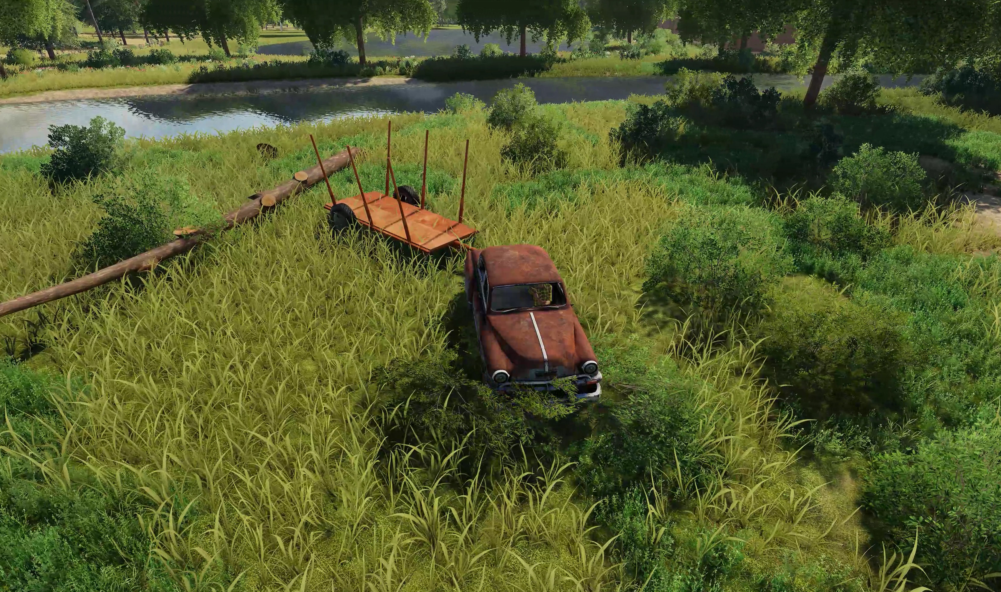 Farming Farming Simulator Farming Simulator 2019 Old Car Forest Water Blue Green Grass Simulation Fa 3345x1980