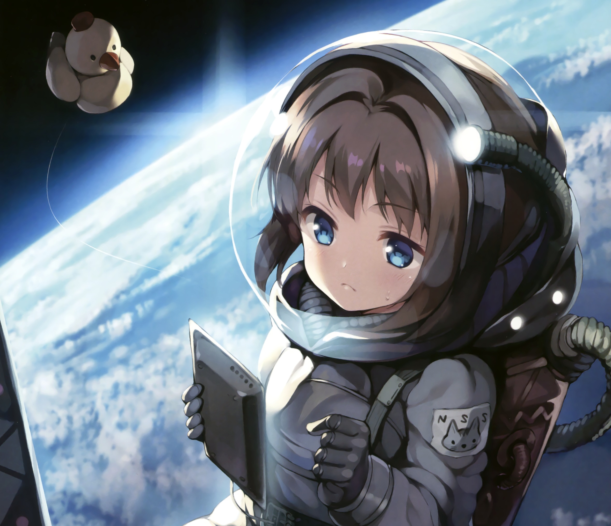 Astronaut Blue Eyes Brown Hair Earth Short Hair Spacesuit 2360x2032