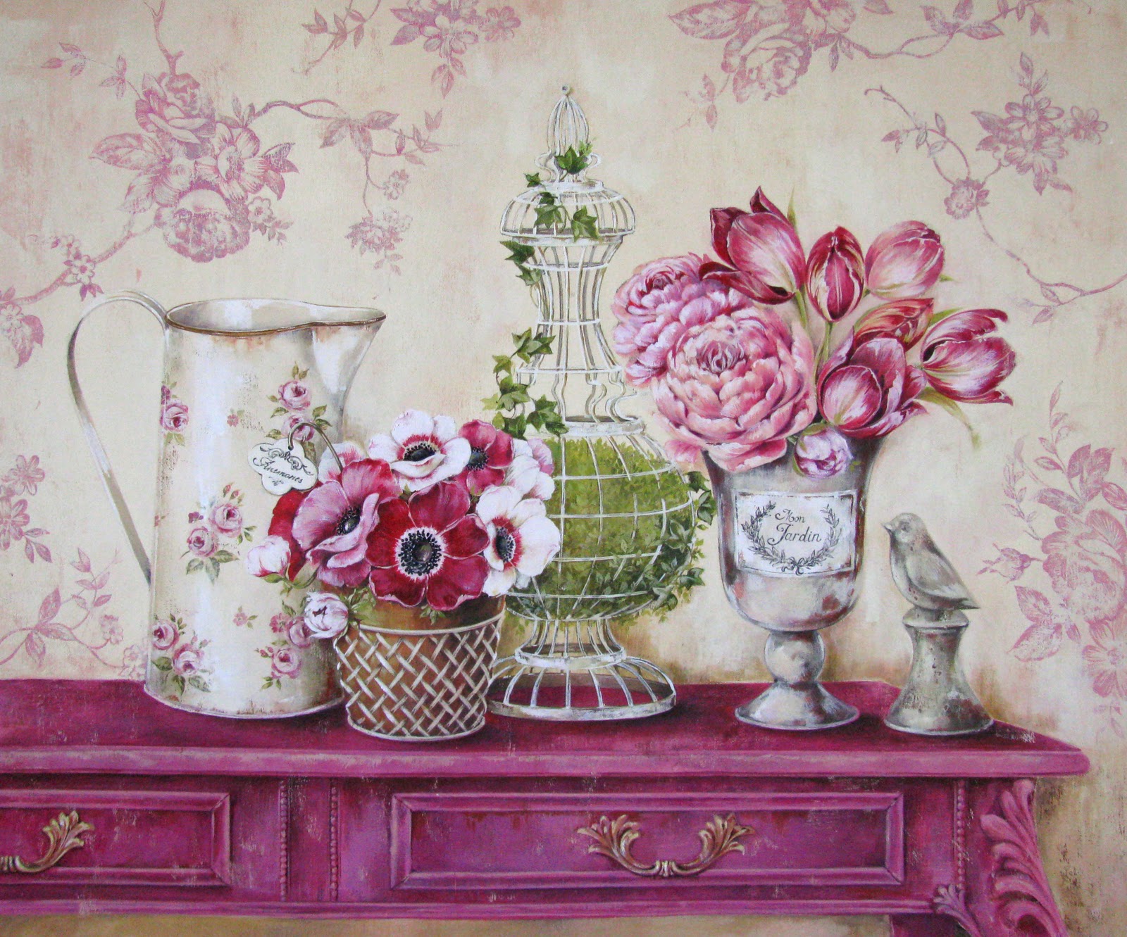 Flower Painting Pitcher Still Life Vase 1600x1331