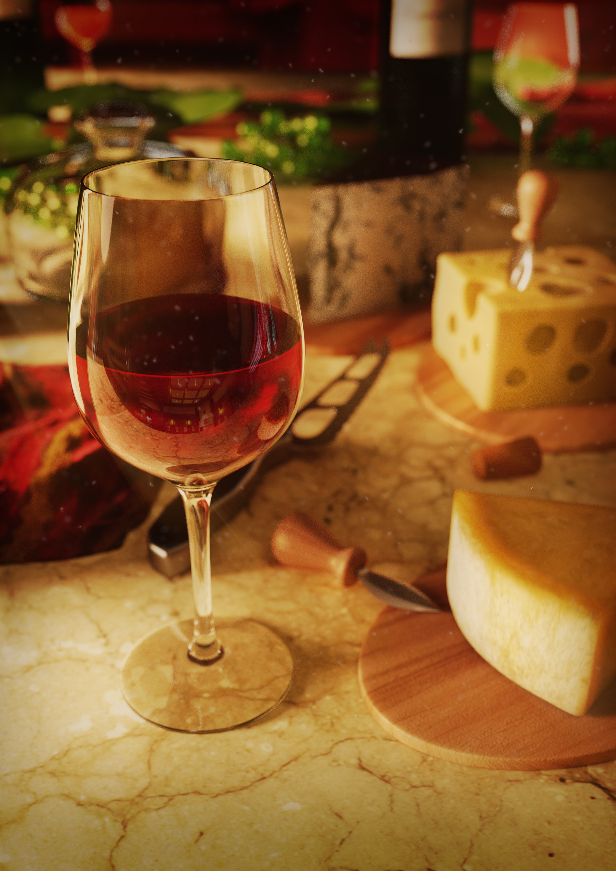 Ewa Wierbik Cheese CGi 3D Wine Glass Digital Art Red Wine Food Artwork Wine Portrait Display ArtStat 2079x2940