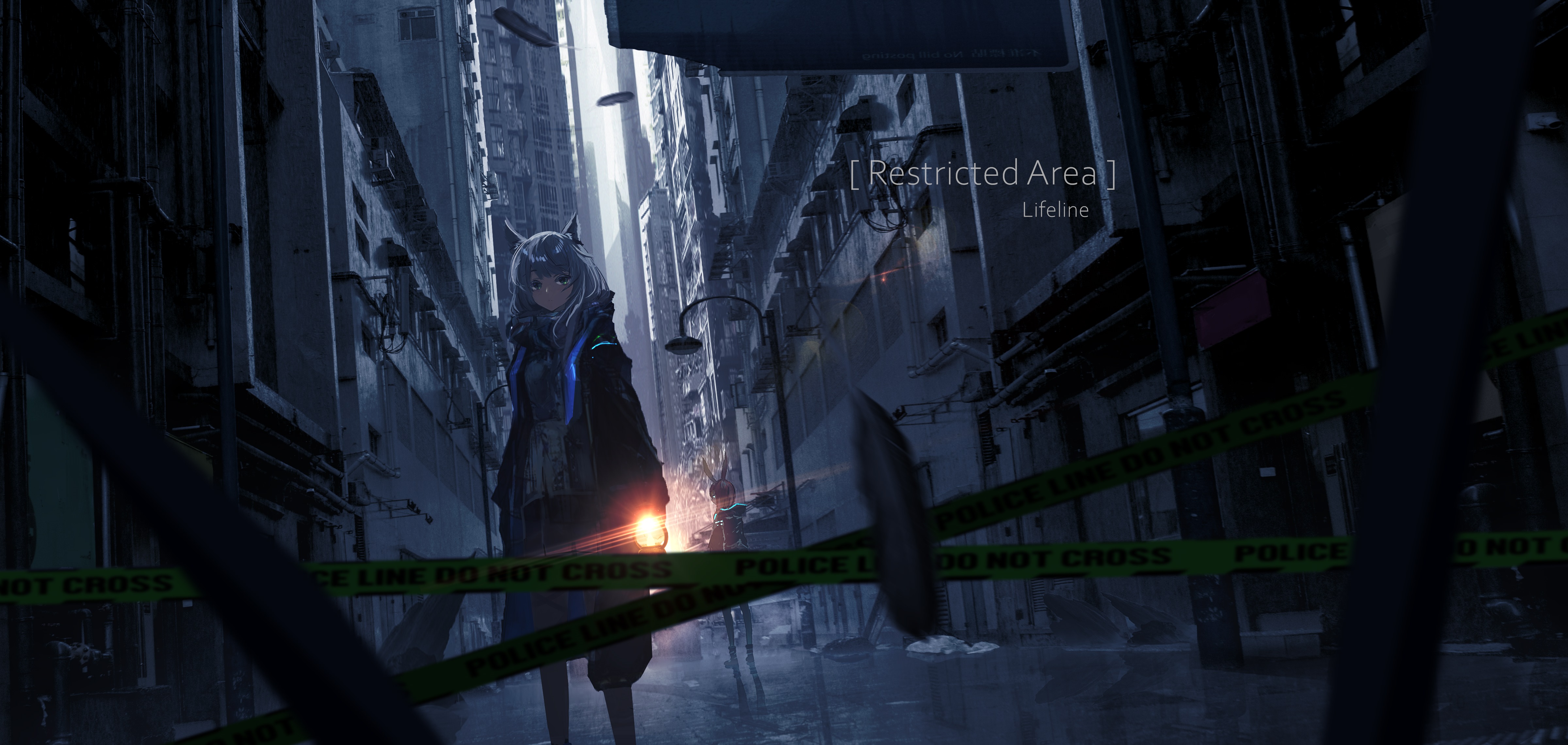 Anime Anime Girls Digital Art Artwork 2D Lifeline Arknights Rosmontis Arknights Police Tape Building 4800x2280