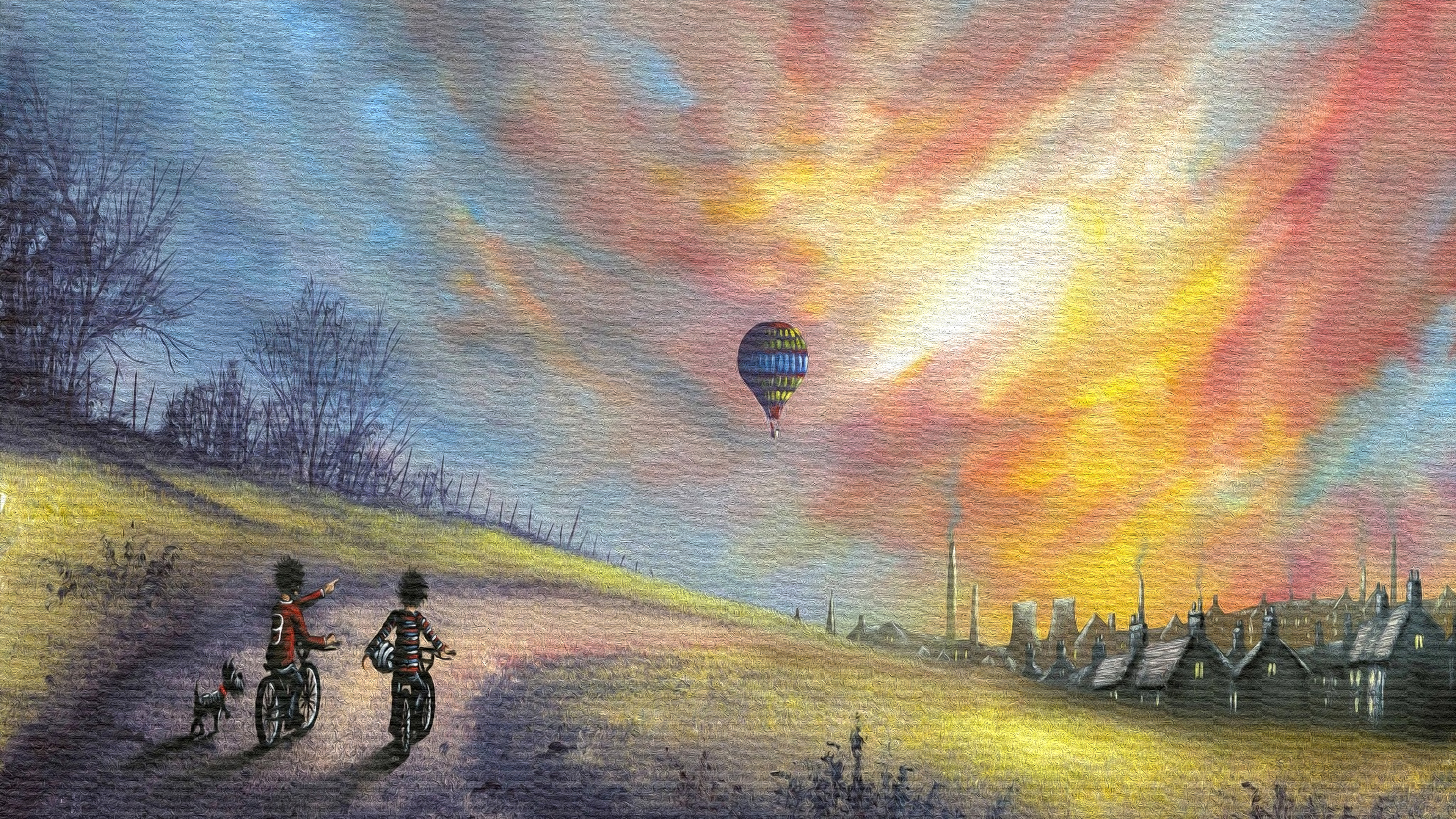 Colors Hot Air Balloon House People 3840x2160