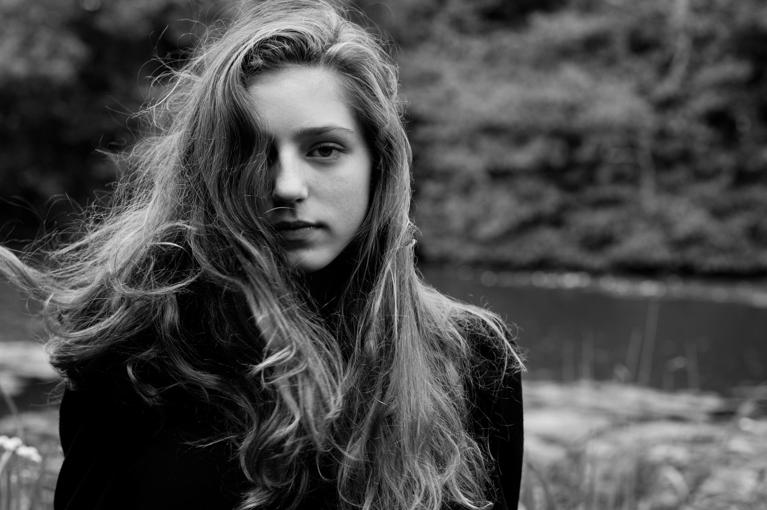 Birdy Women Singer Brunette Long Hair Young Woman Hair Covering Eyes Monochrome Outdoors Nature 2636x1754