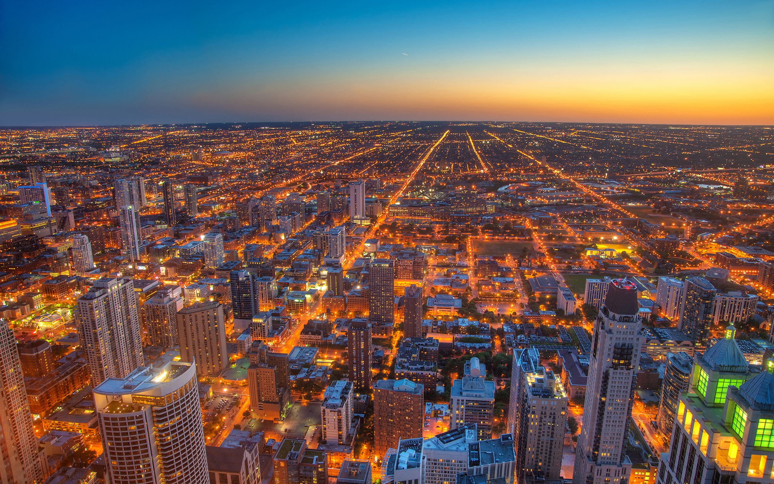 Chicago City Cityscape Horizon Light Night 2560x1600