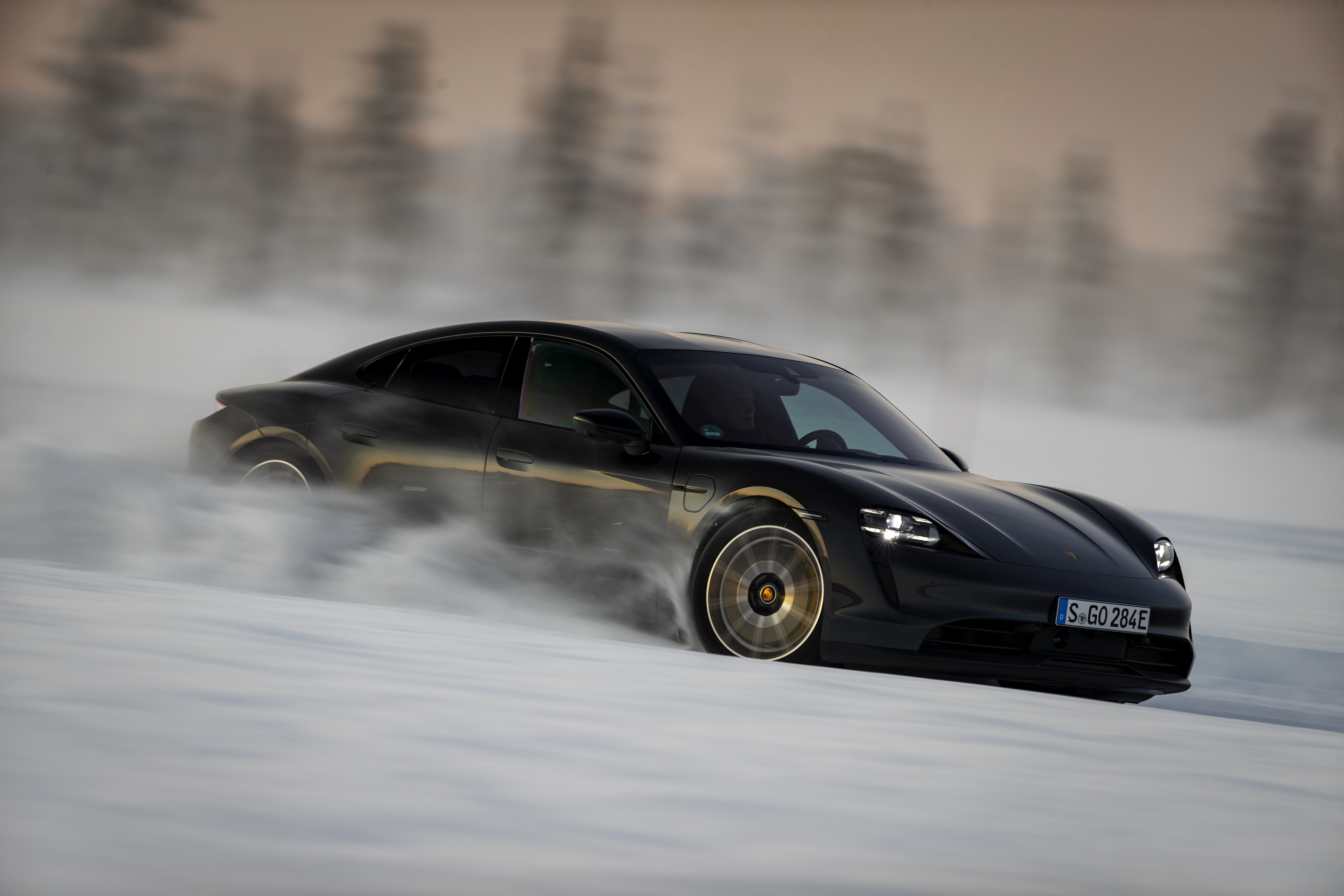 Black Car Car Porsche Porsche Taycan 4s Snow Sport Car Vehicle Winter 4096x2731