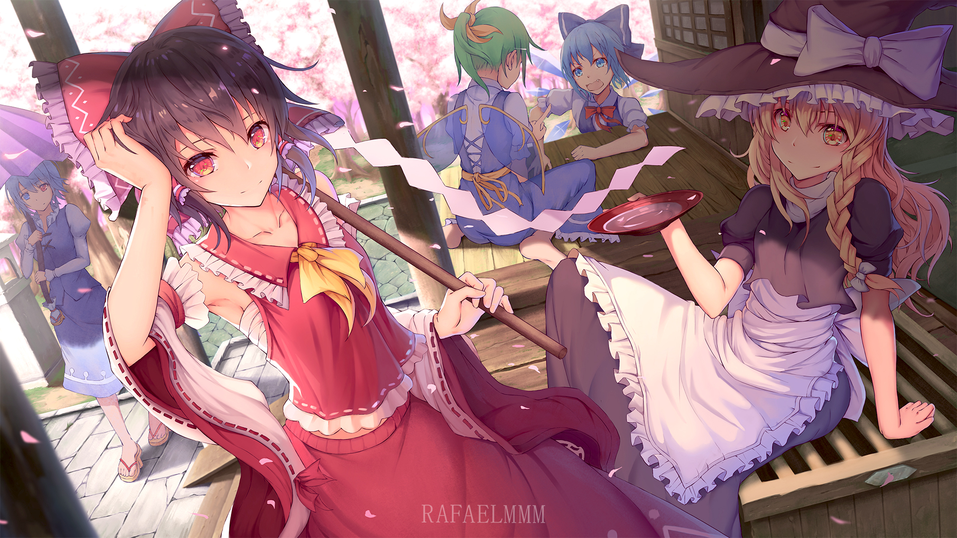 Cirno Touhou Daiyousei Touhou Kogasa Tatara Marisa Kirisame Reimu Hakurei 1920x1080