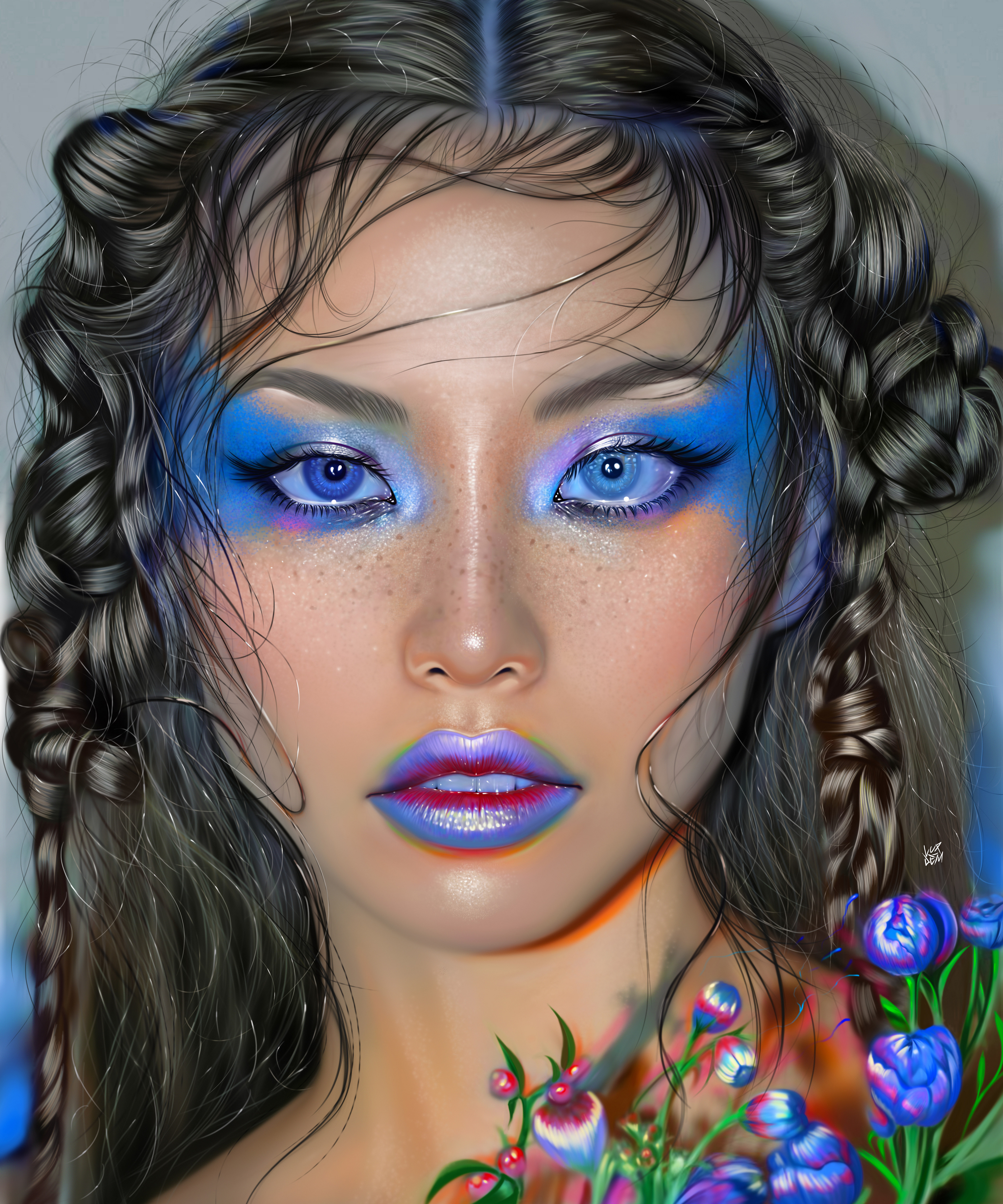Ya Ar Vurdem Makeup Looking At Viewer Women Open Mouth Digital Art Portrait Digital Painting Artwork 3840x4608