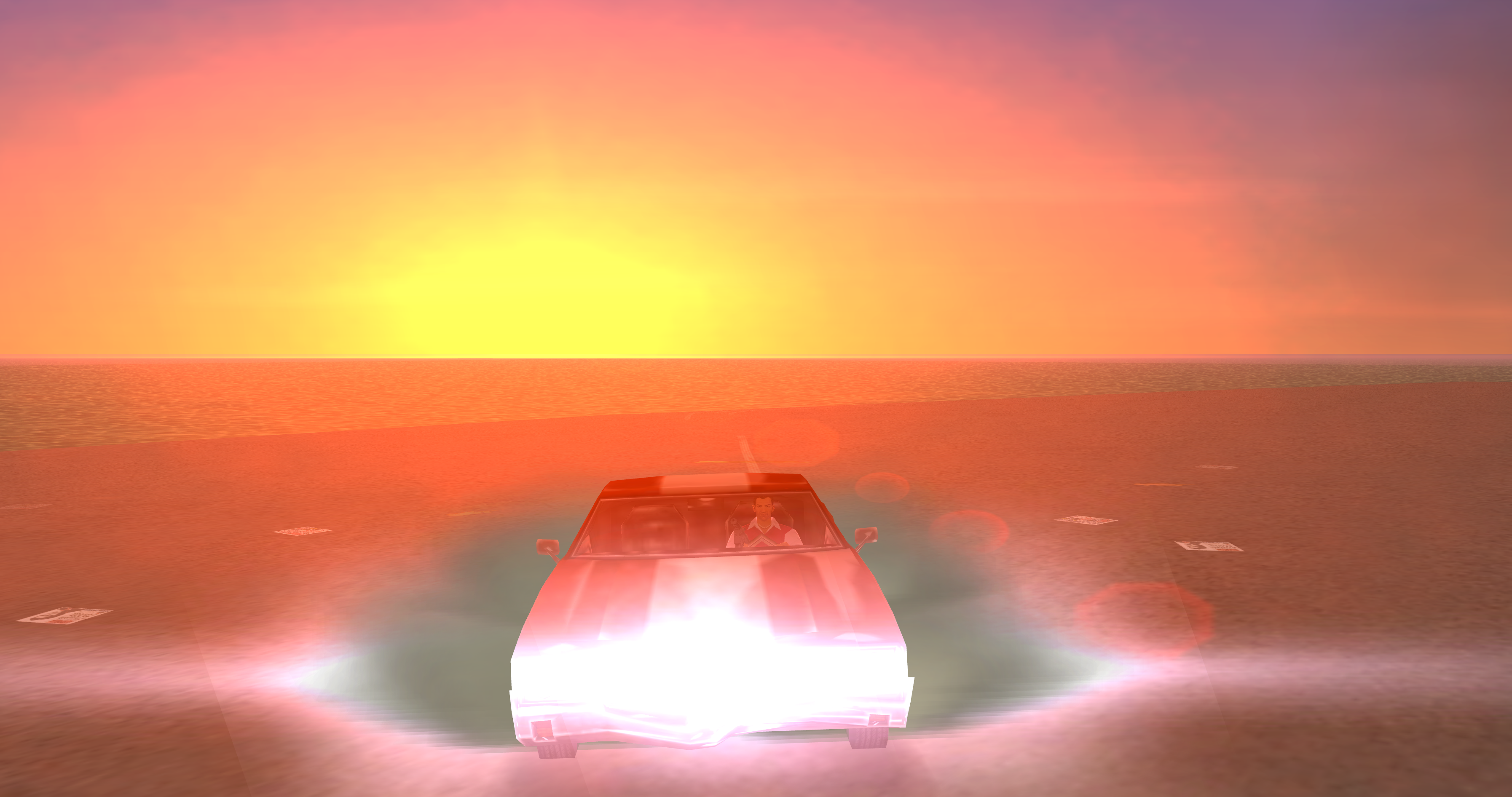 Grand Theft Auto Vice City Sunset Beach Tommy Vercetti Ocean View 3588x1892