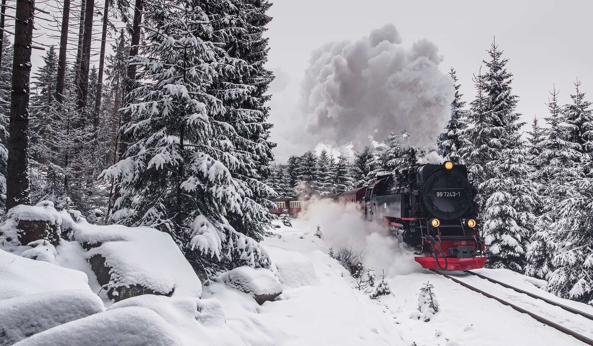 Snow Steam Train Train Winter 2048x1195